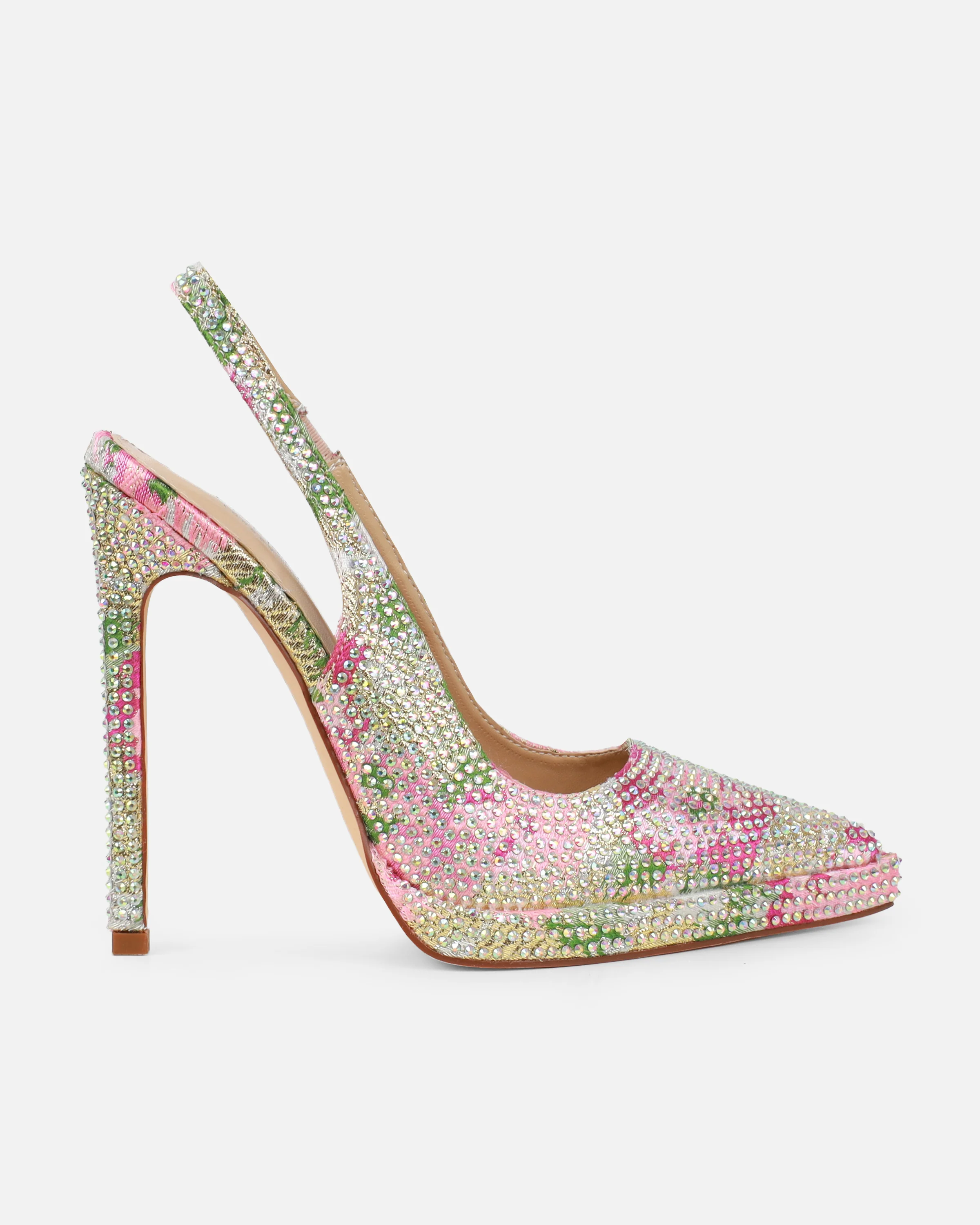 Dixiee Pink And Green Floral Droplet Slingback Court Shoes - Image 2