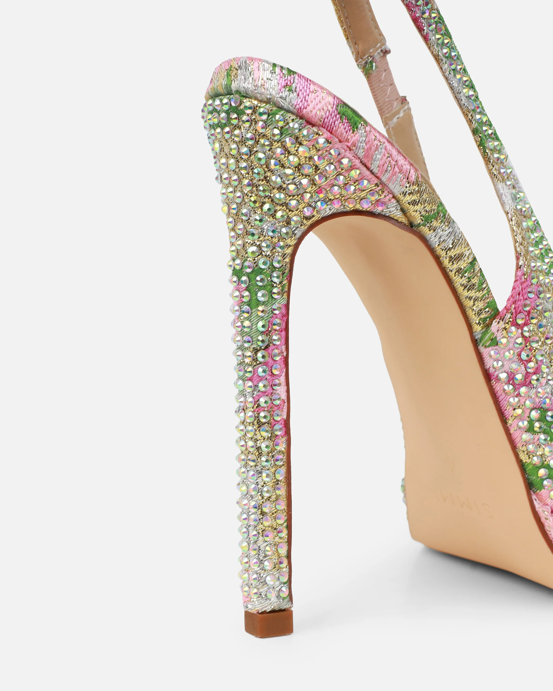 Dixiee Pink And Green Floral Droplet Slingback Court Shoes - Image 3