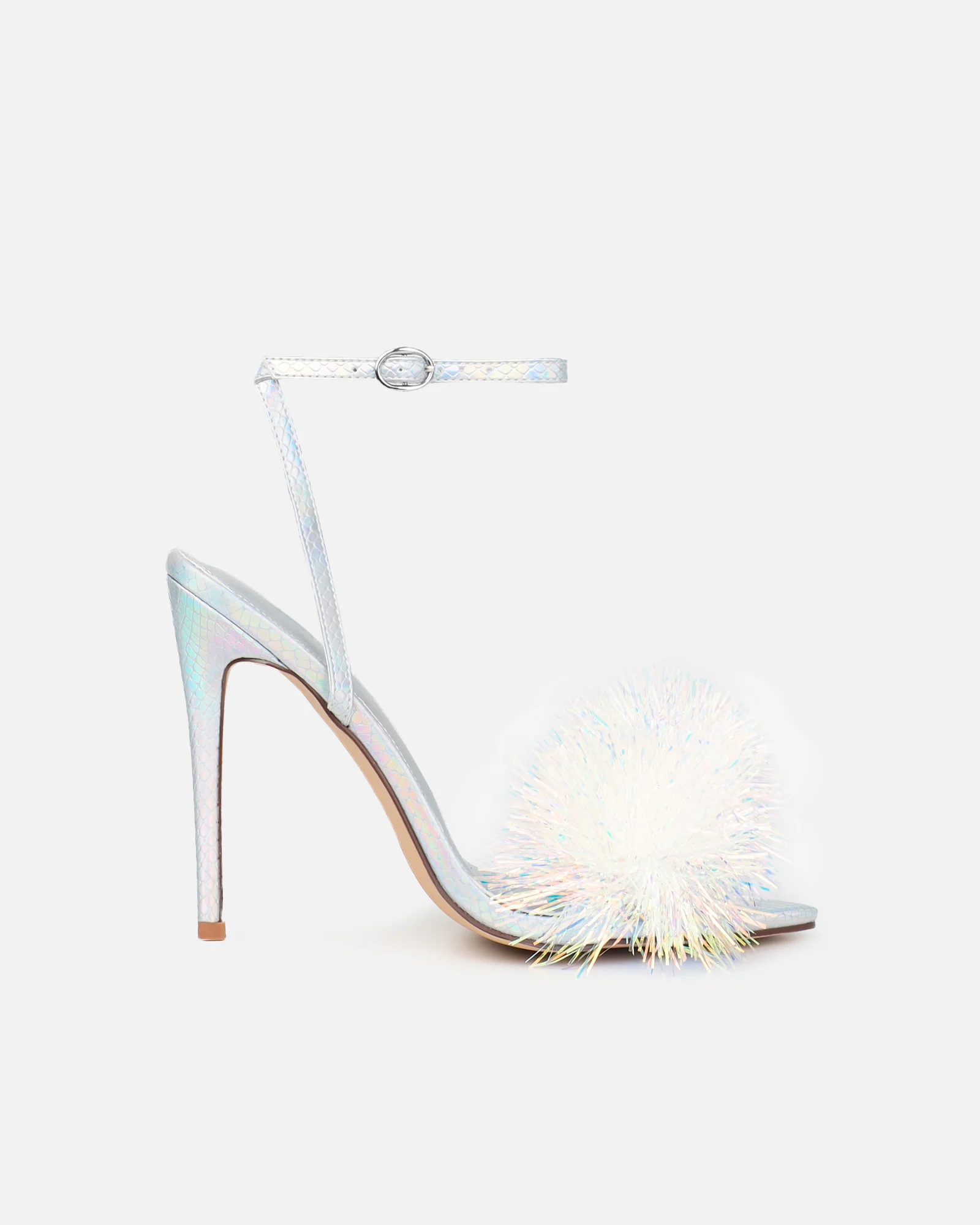 Doris Silver Holographic Tinsel Heeled Sandals - Image 2