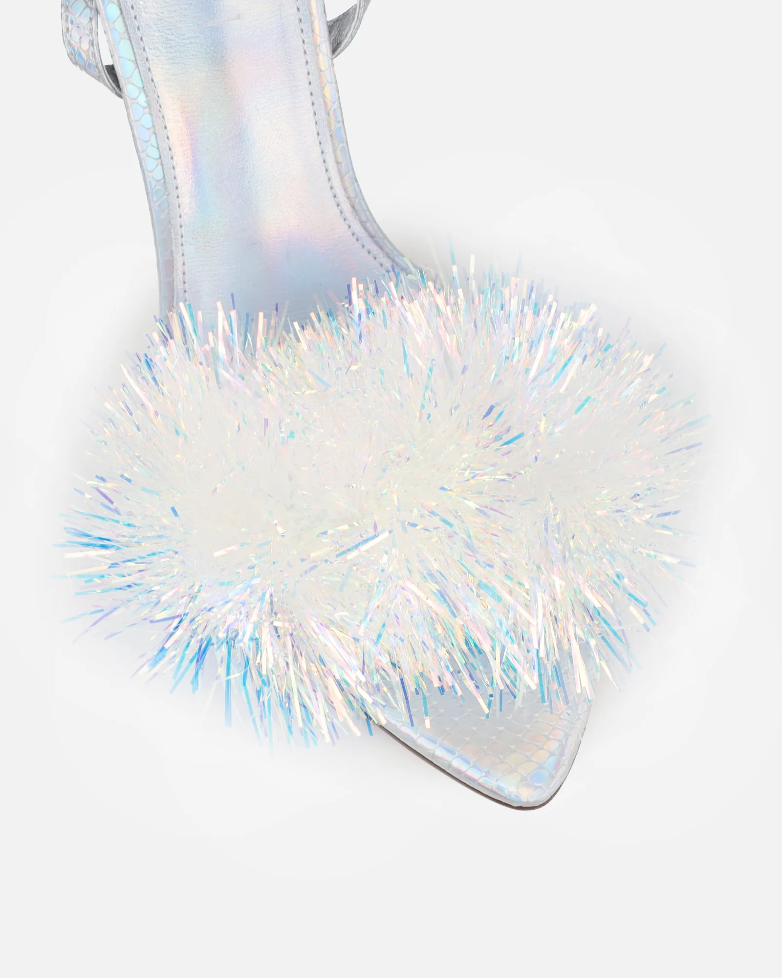 Doris Silver Holographic Tinsel Heeled Sandals - Image 4