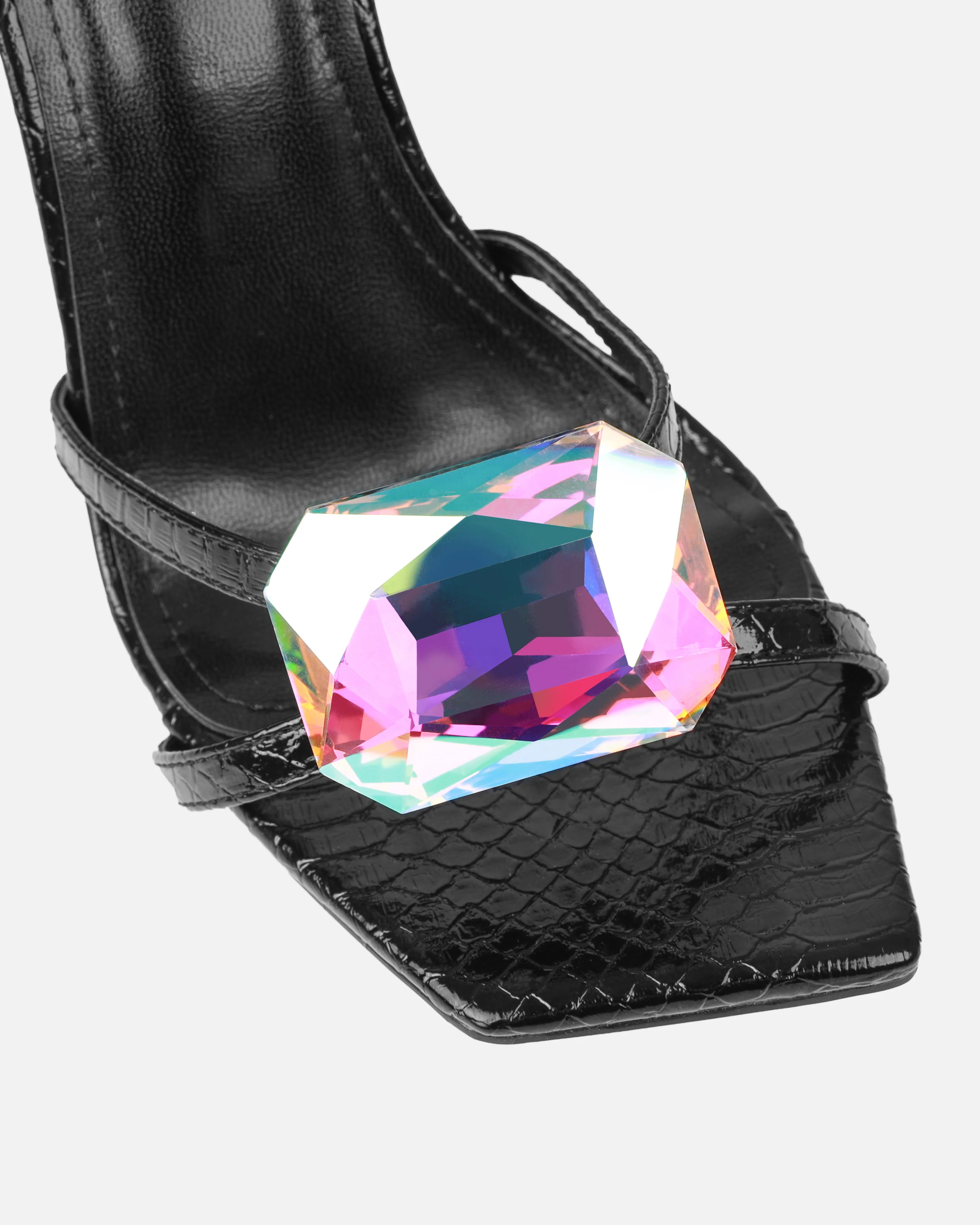 Dovie Black Faux Snake Print Gem Heels - Image 4