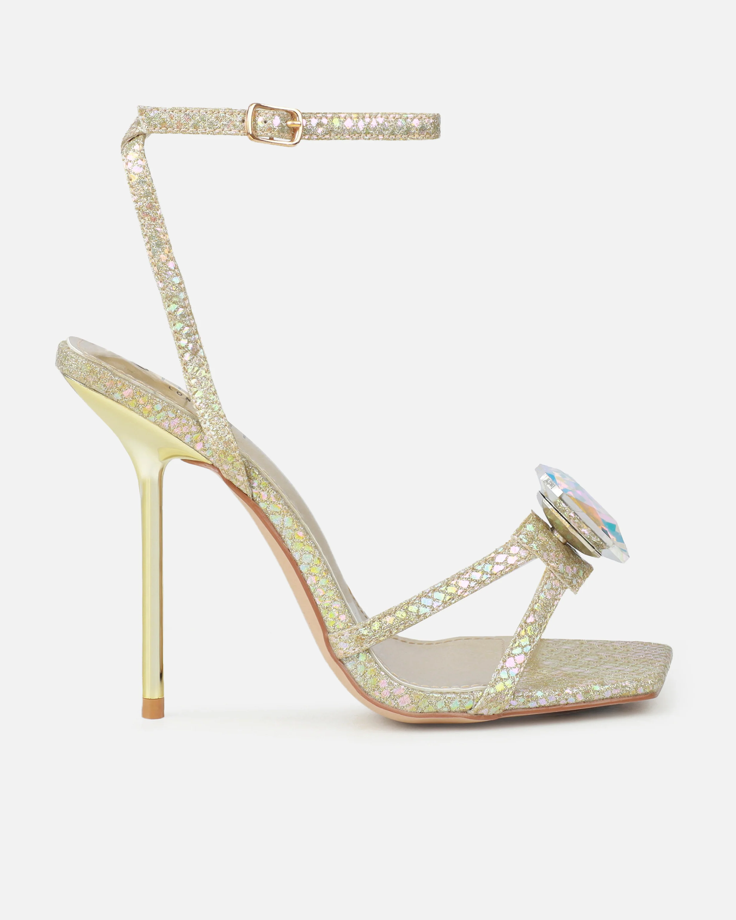 Dovie Gold Glitter Faux Snake Print Gem Heels - Image 2