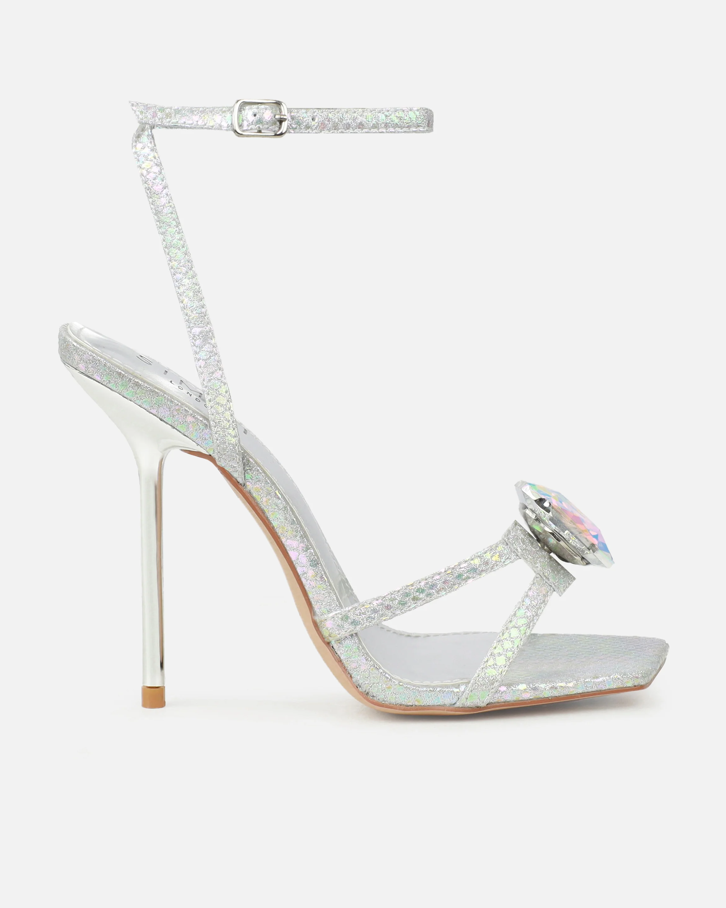 Dovie Silver Glitter Faux Snake Print Gem Heels - Image 2
