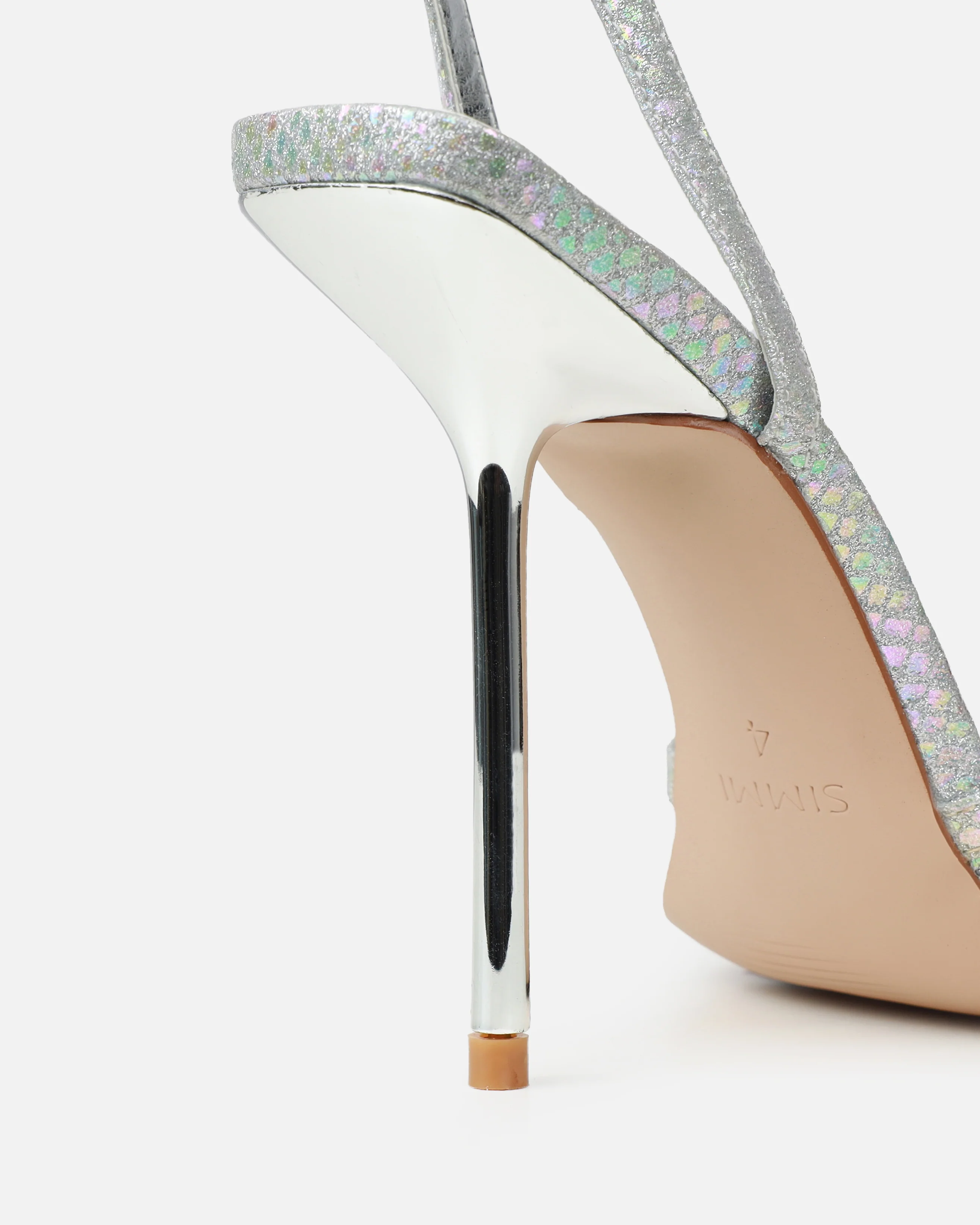 Dovie Silver Glitter Faux Snake Print Gem Heels - Image 3