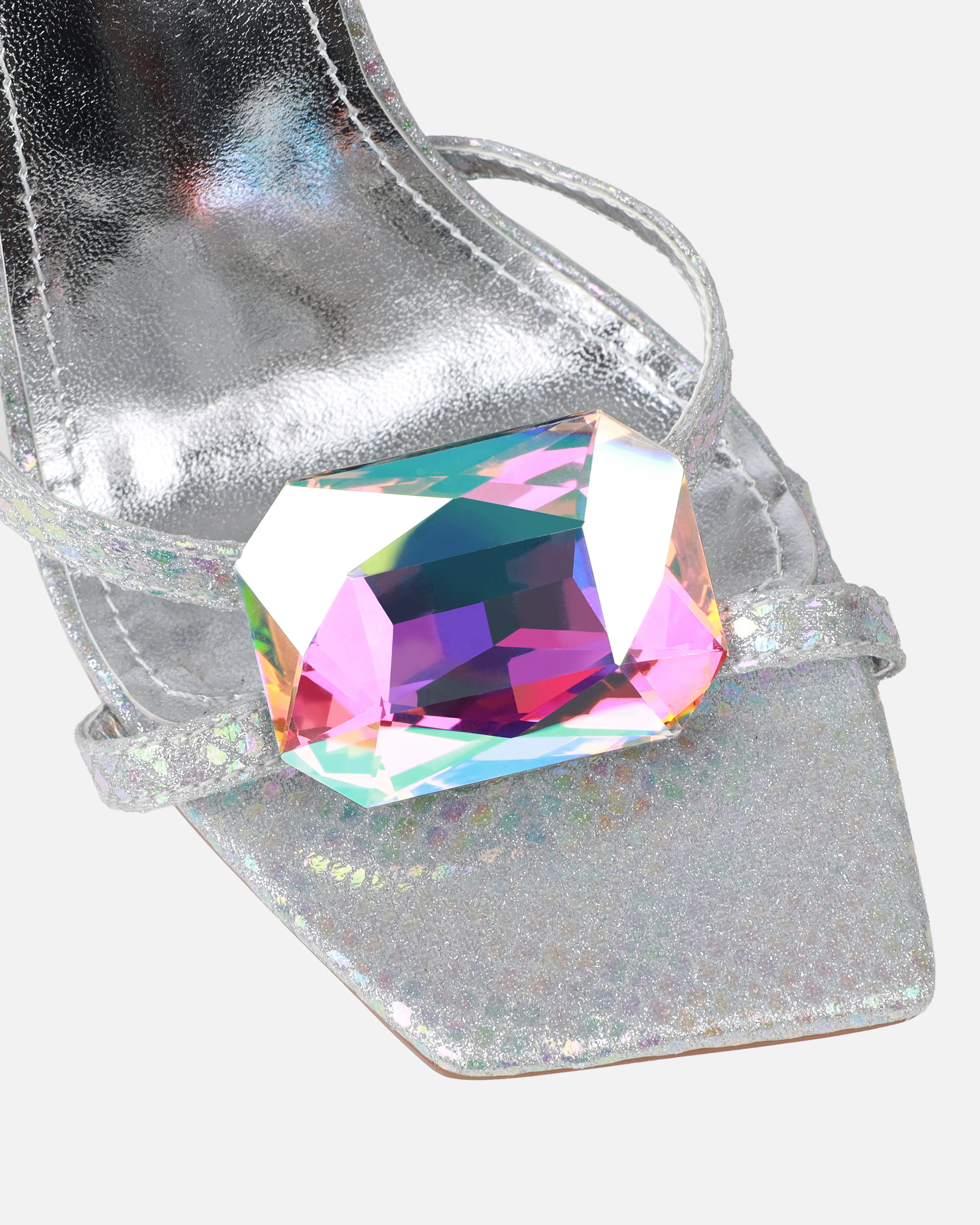 Dovie Silver Glitter Faux Snake Print Gem Heels - Image 4