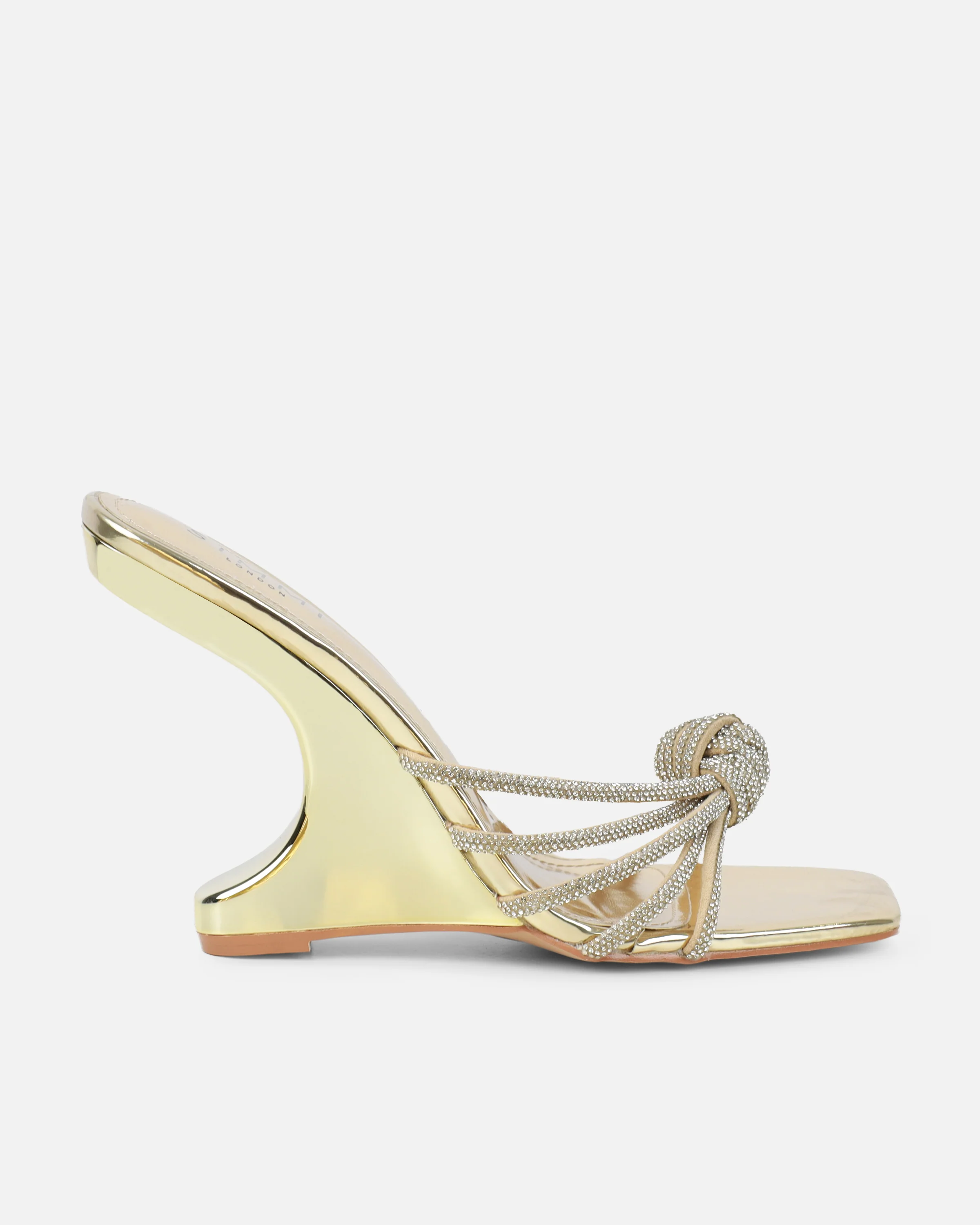 Dreaa Gold Mirror Diamante Twist Wedge Sandals - Image 2