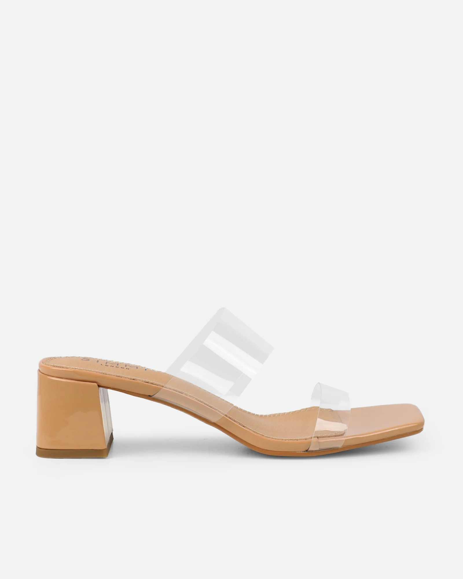 Eadie Nude Patent Clear Low Block Heeled Sandals - Image 2