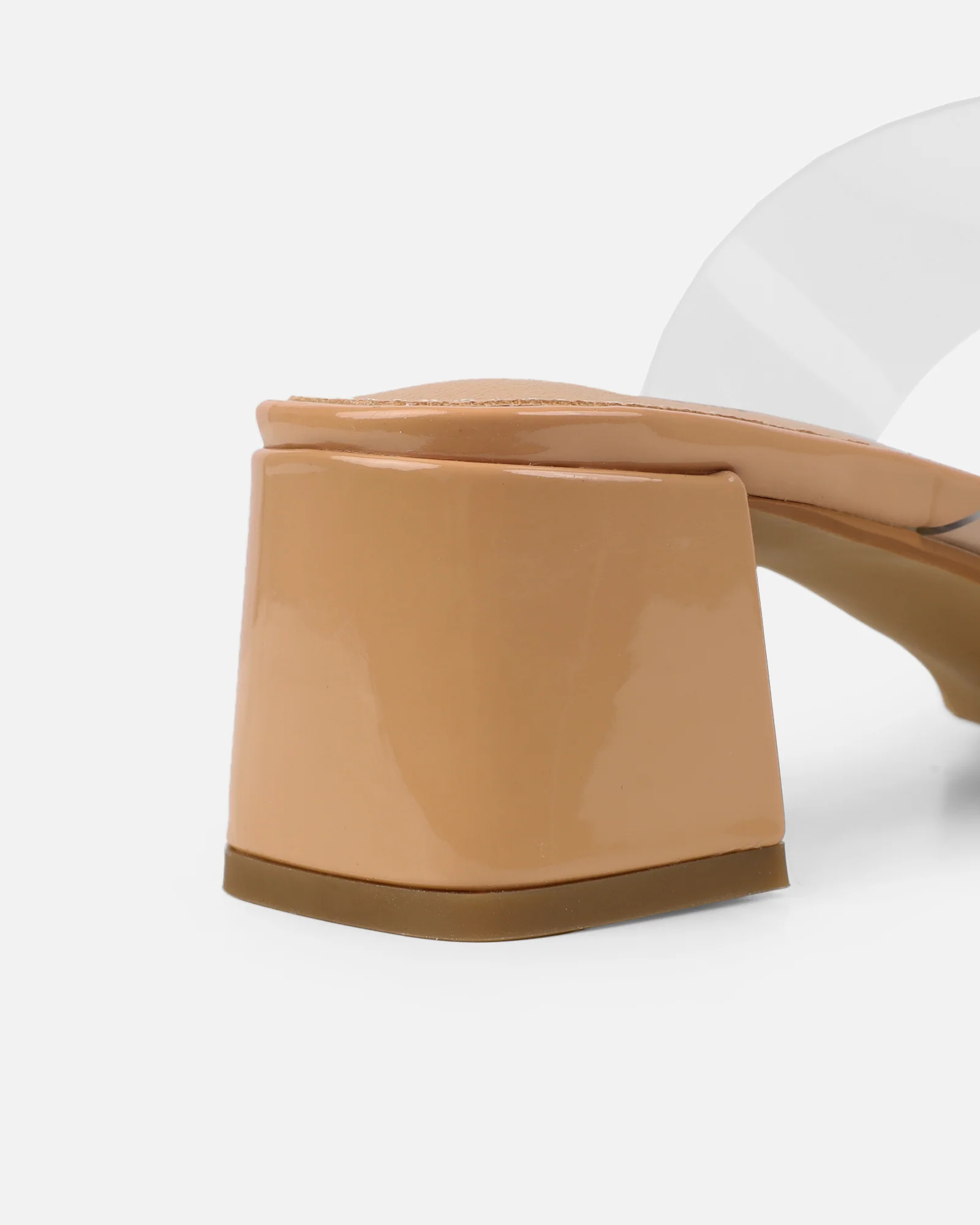 Eadie Nude Patent Clear Low Block Heeled Sandals - Image 3