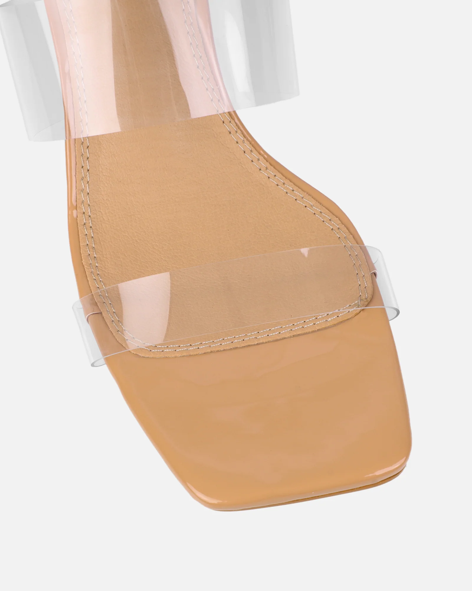 Eadie Nude Patent Clear Low Block Heeled Sandals - Image 4