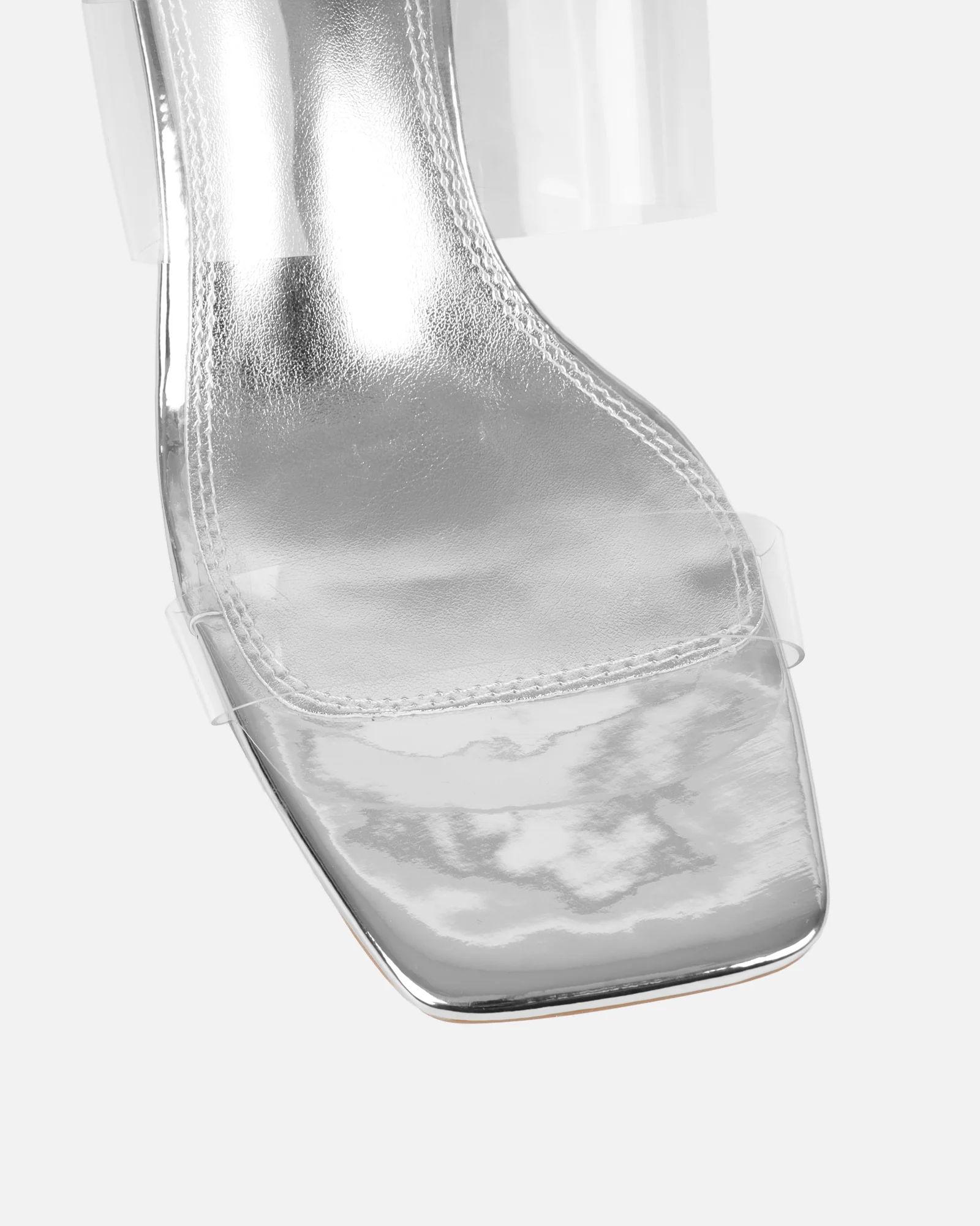 Eadie Silver Clear Low Block Heeled Sandals - Image 4