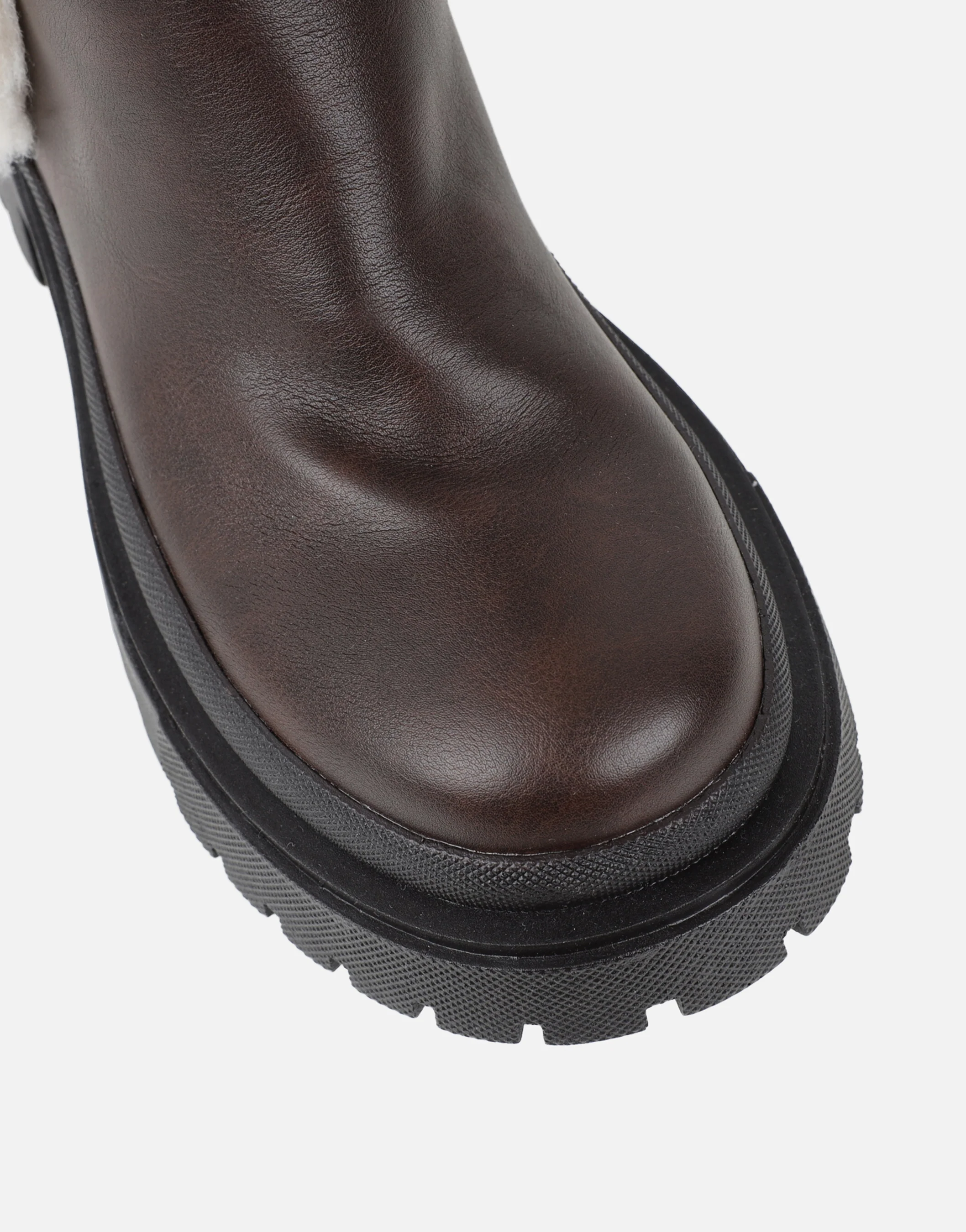 Earhart Brown Faux Fur Detail Chunky Boots - Image 4