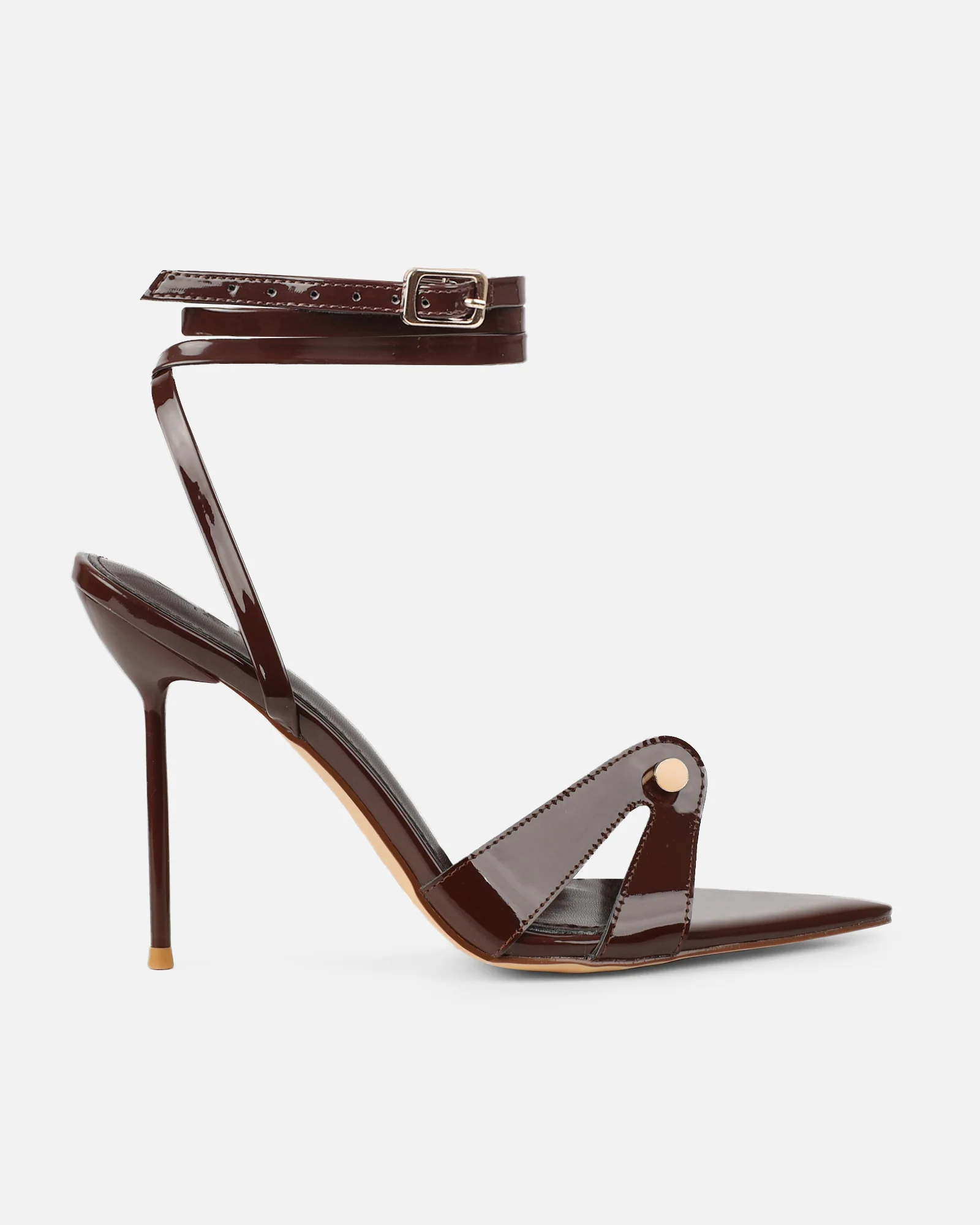 Ebby Chocolate Brown Patent Stiletto Heels - Image 2