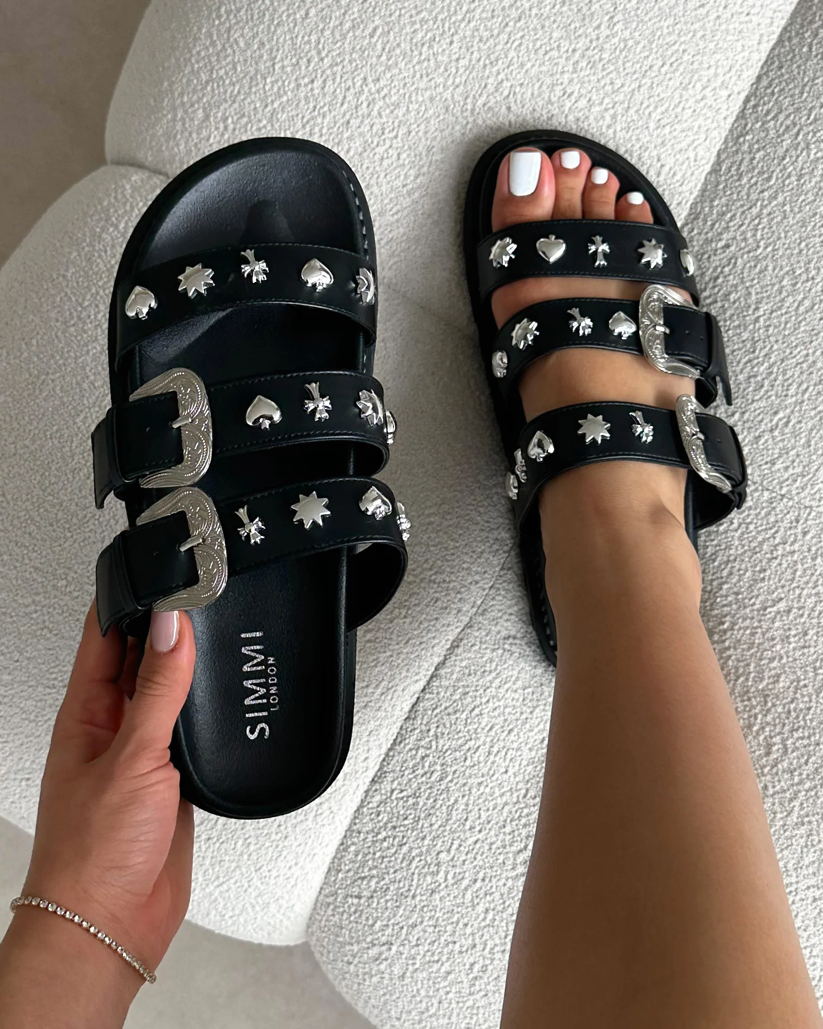 Edda Black Western Chunky Slide Sandals