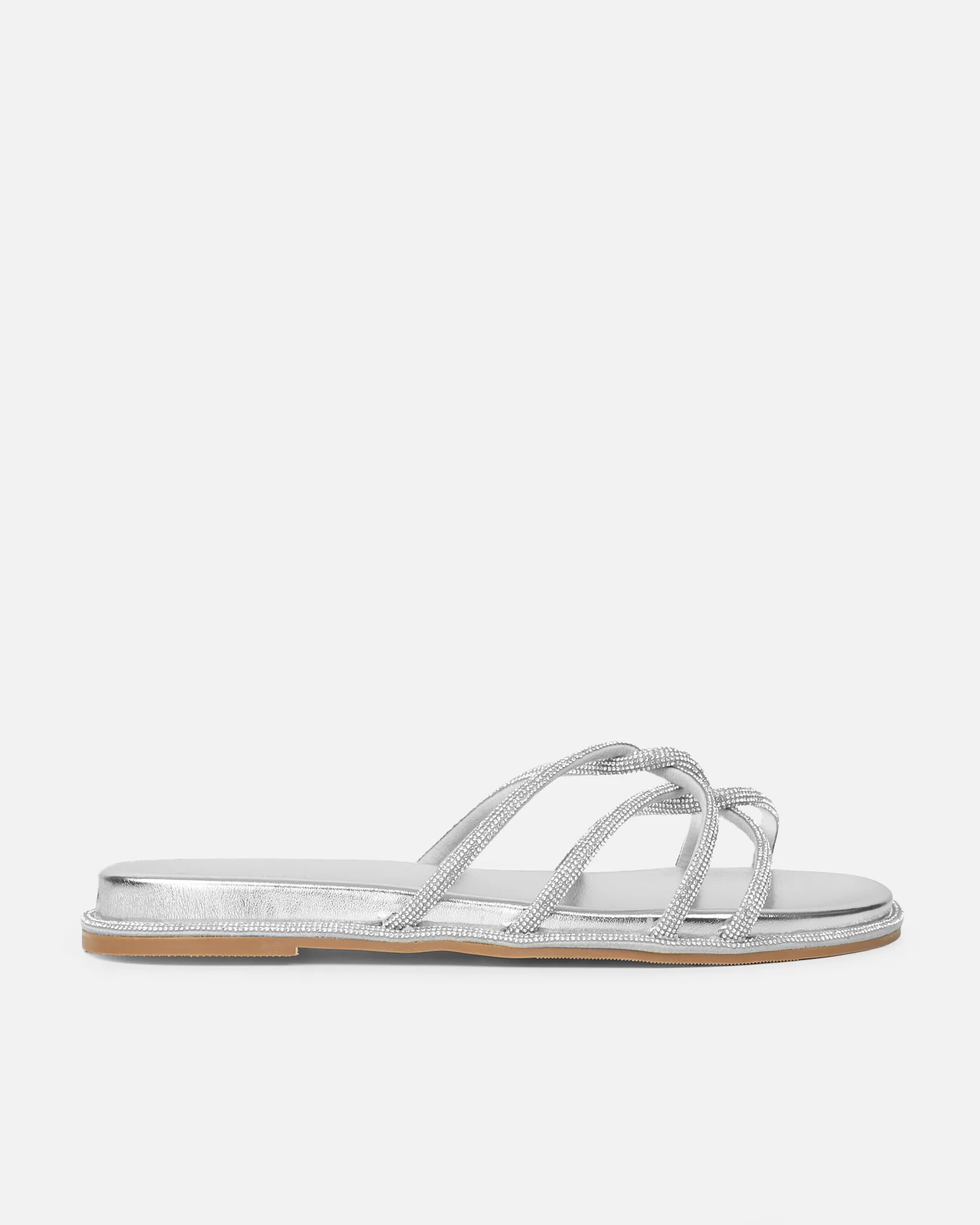 Edessa Silver Metallic Diamante Flat Sandals - Image 2