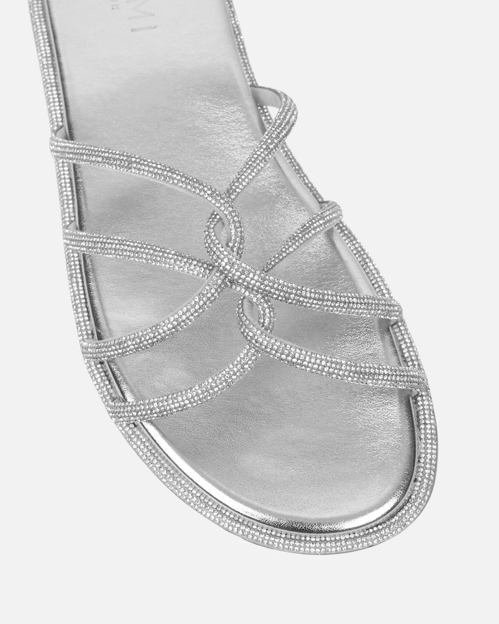 Edessa Silver Metallic Diamante Flat Sandals - Image 4