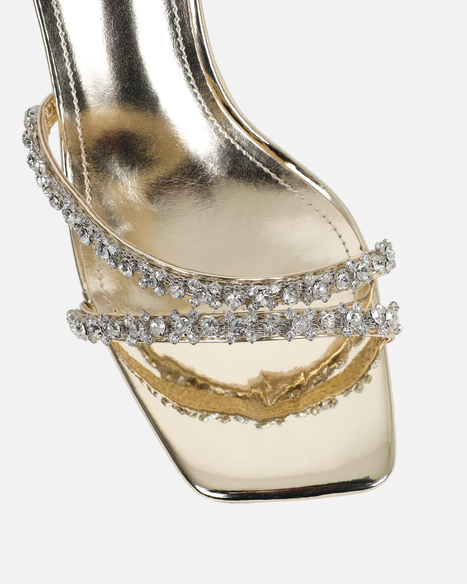 Ediee Gold Mirror Diamante Heeled Sandals - Image 4