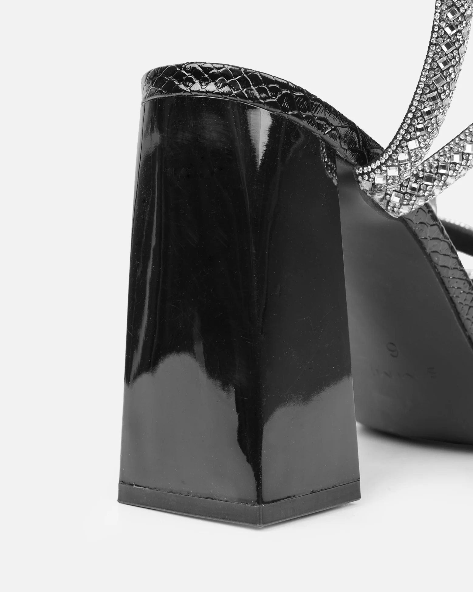 Elanaa Black Snake Faux Effect Diamante Block Heeled Sandals - Image 3