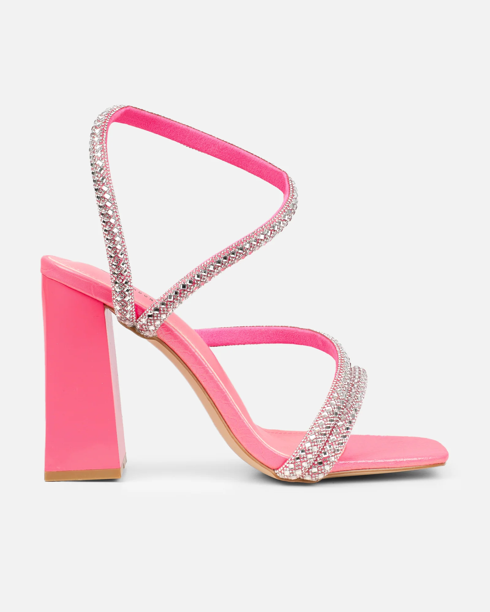 Elanaa Pink Snake Faux Effect Diamante Block Heeled Sandals - Image 2