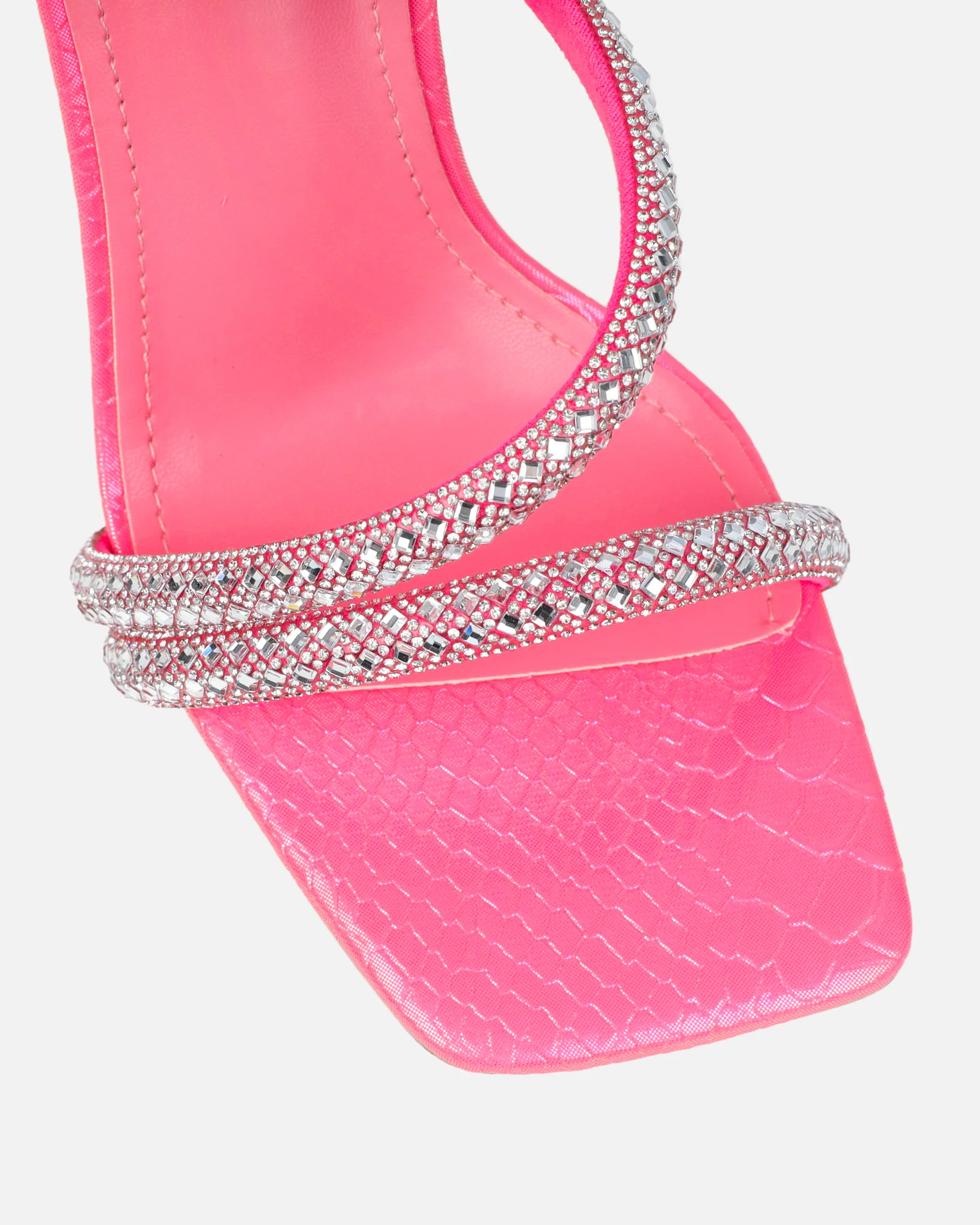 Elanaa Pink Snake Faux Effect Diamante Block Heeled Sandals - Image 4