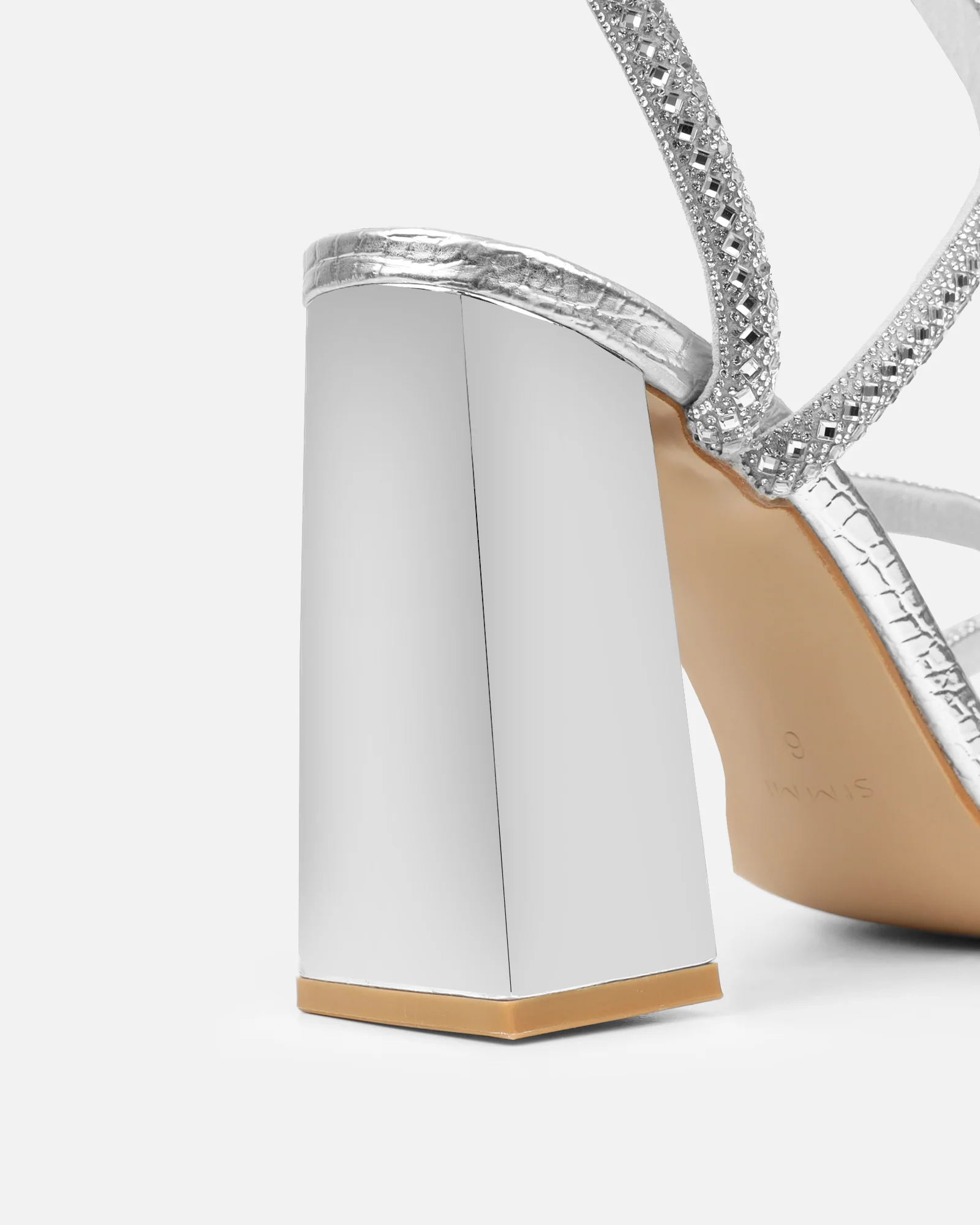 Elanaa Silver Faux Snake Effect Diamante Block Heeled Sandals - Image 3