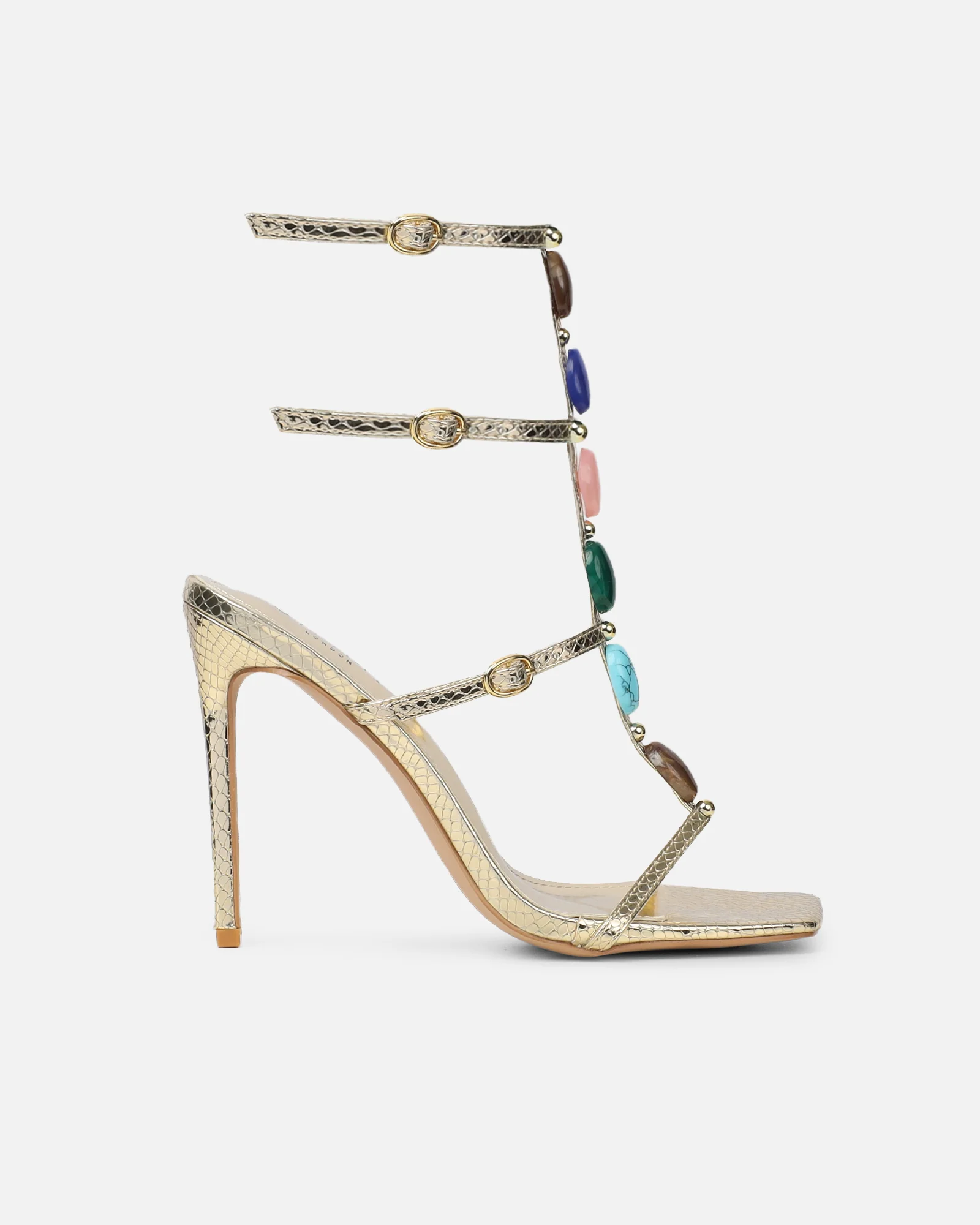 Elexi Light Gold Stone Embellished Heeled Sandals - Image 2