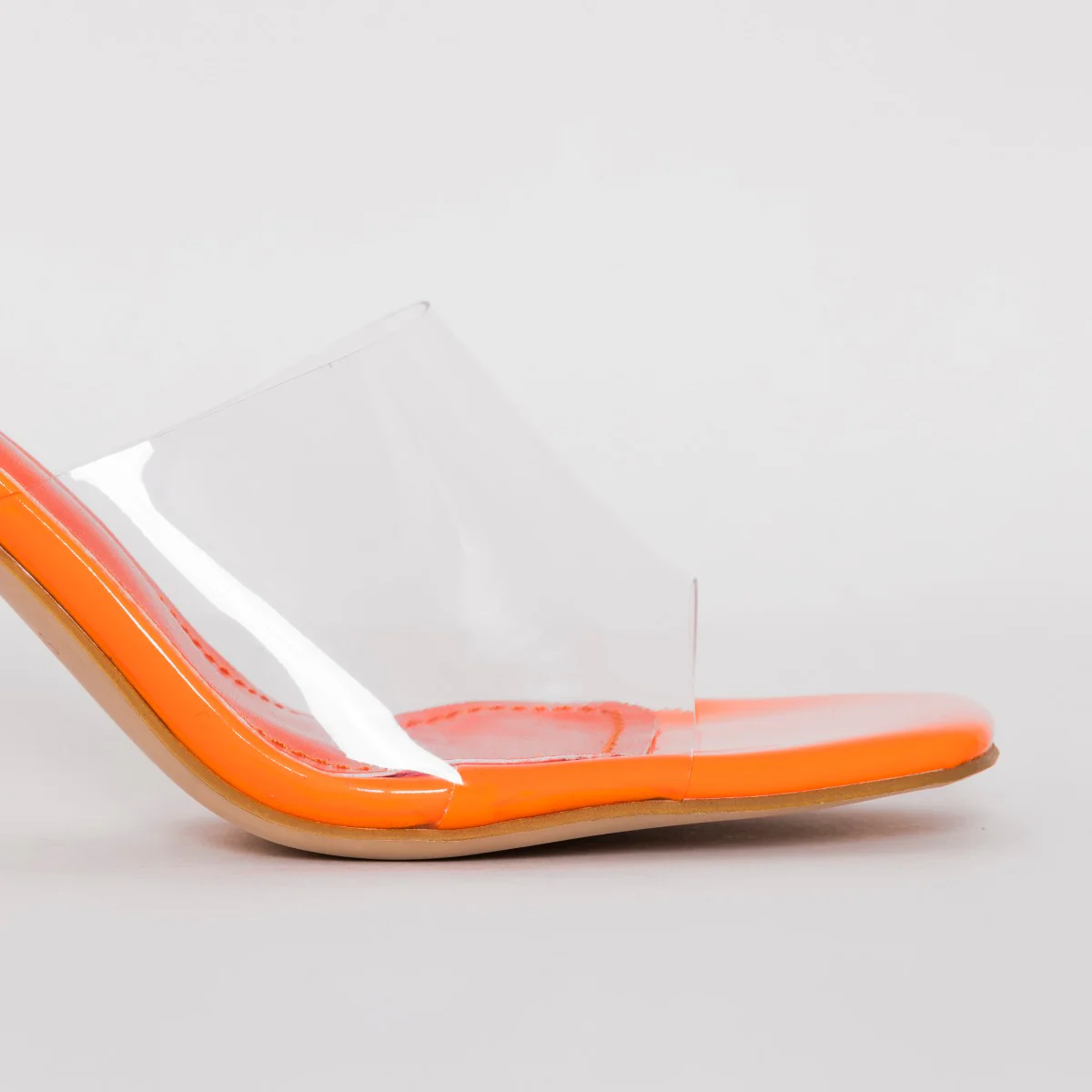 Elise Wide Fit Orange Clear Mid Heel Mules - Image 2