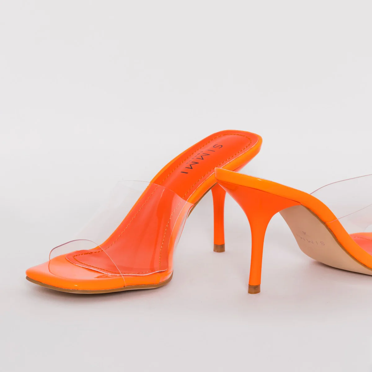 Elise Wide Fit Orange Clear Mid Heel Mules - Image 4