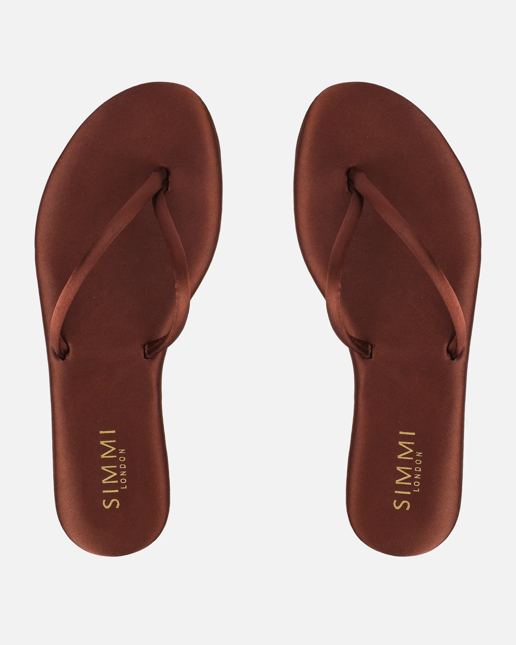 Elmas Chocolate Brown Satin Toe Post Sandals - Image 3