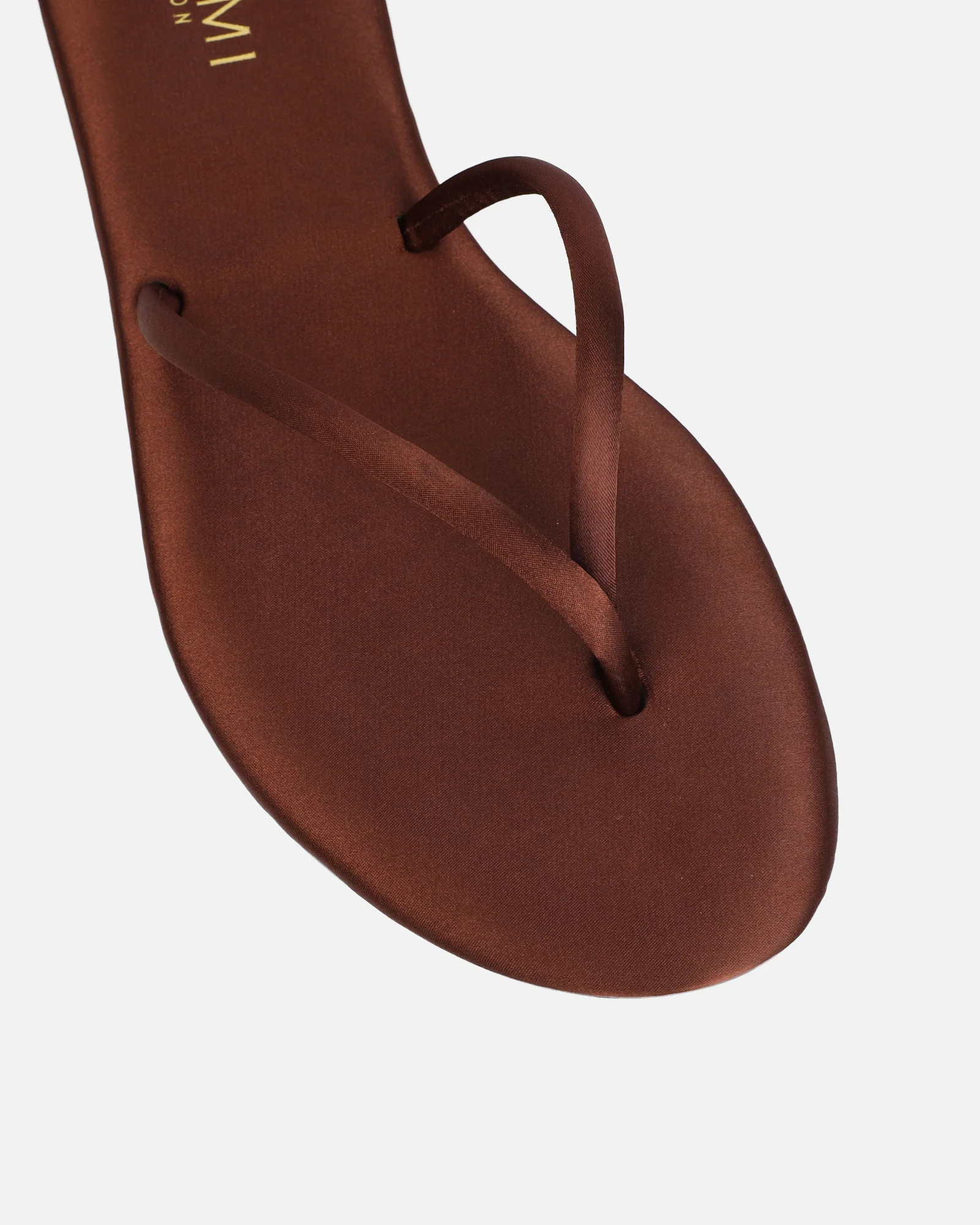 Elmas Chocolate Brown Satin Toe Post Sandals - Image 4
