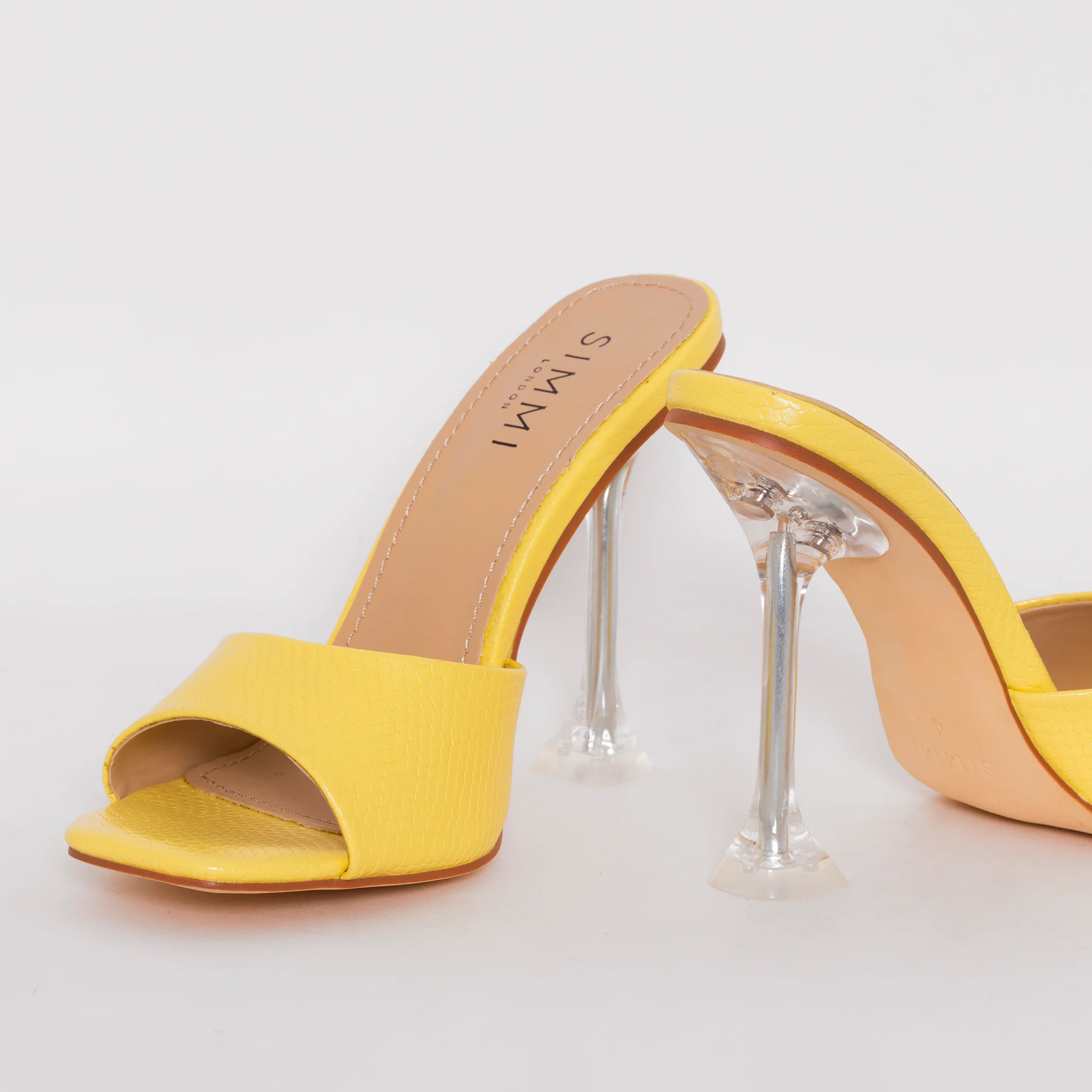Eloura Yellow Snake Print Flared Heel Mules - Image 4