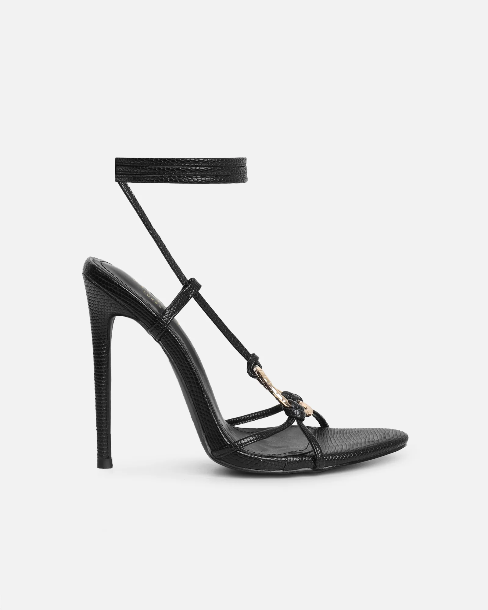 Elous Black Snake Gold Detail Heeled Sandals - Image 2
