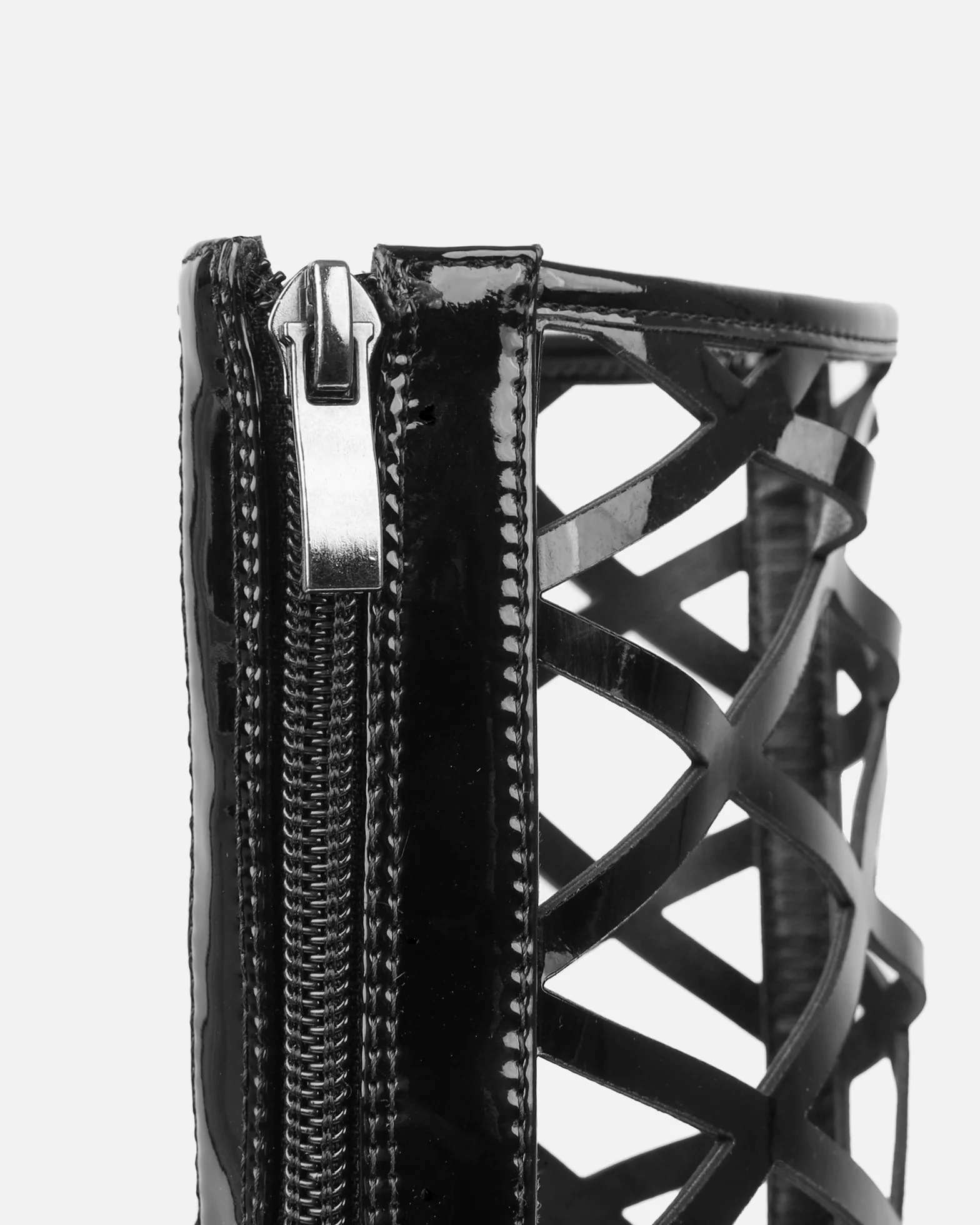 Elsie Black Patent Laser Cut Heeled Sandals - Image 3