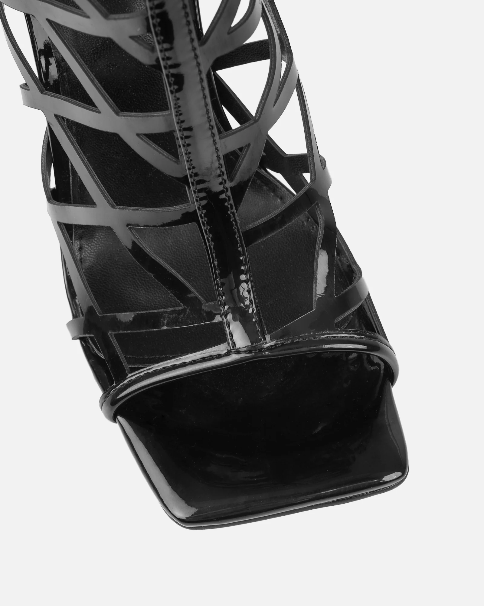 Elsie Black Patent Laser Cut Heeled Sandals - Image 4