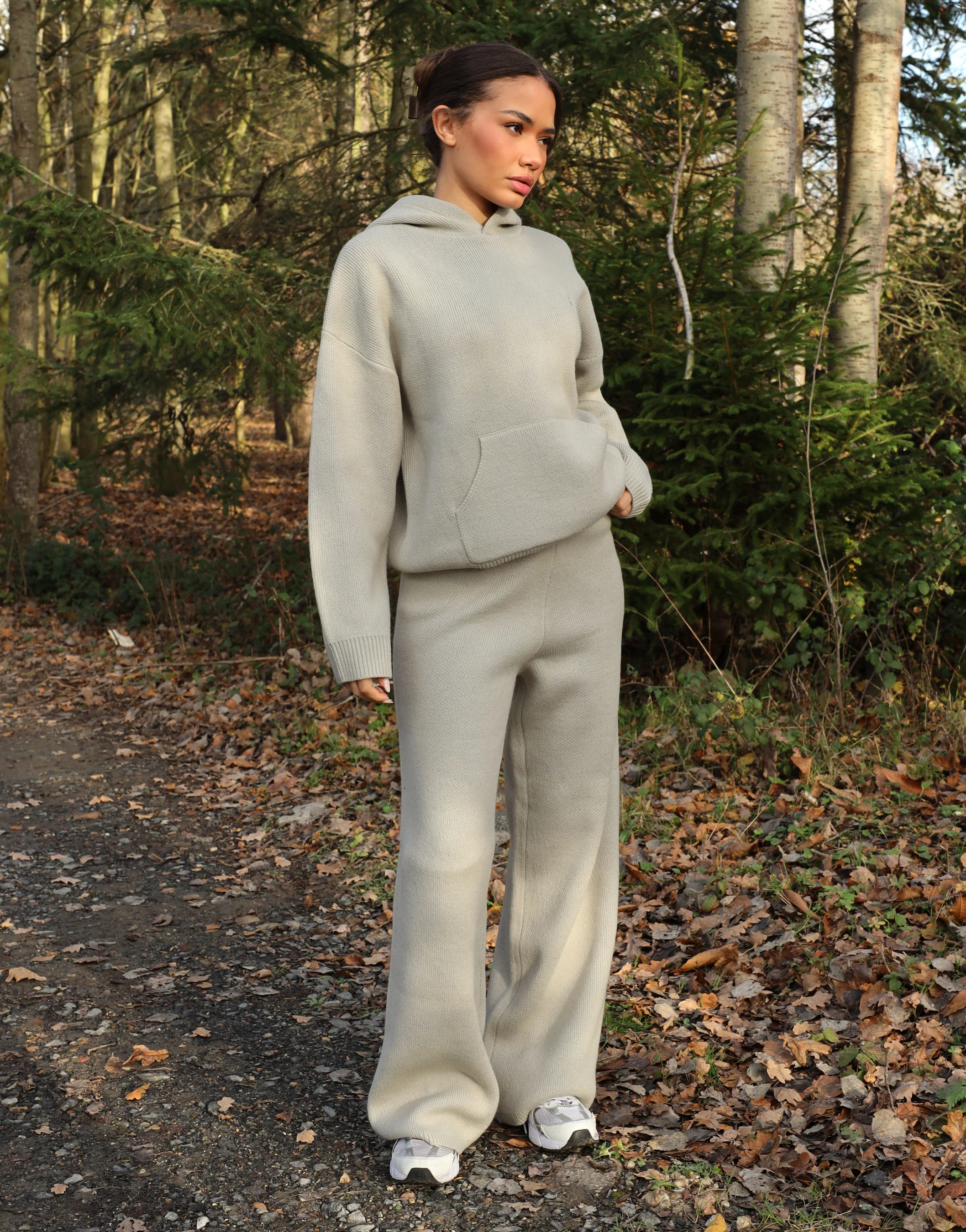Elsie Simmi Studios Heavy Knit Hoodie In Light Grey - Image 3