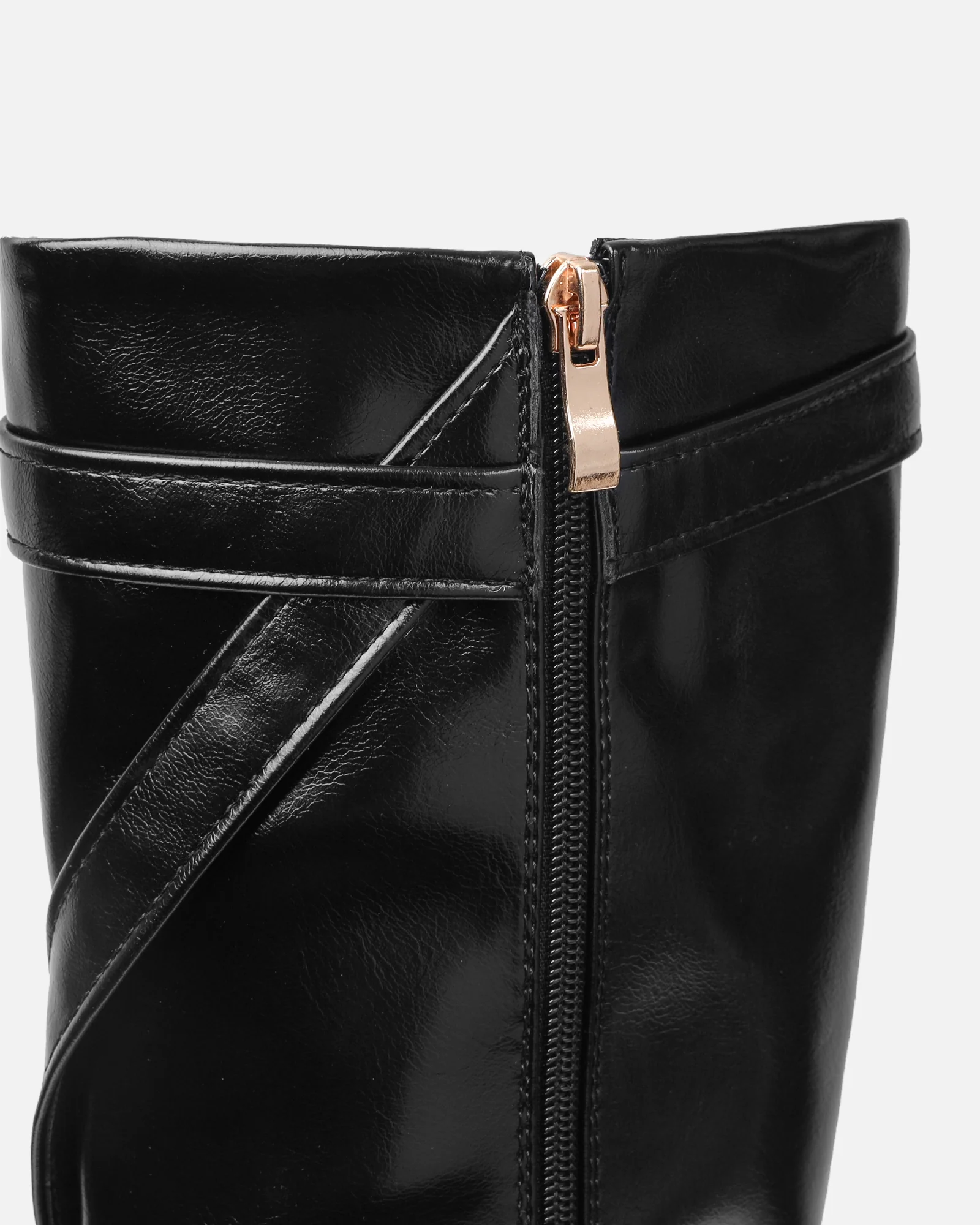 Elvis Black Buckle Detail Stiletto Knee Boots - Image 3