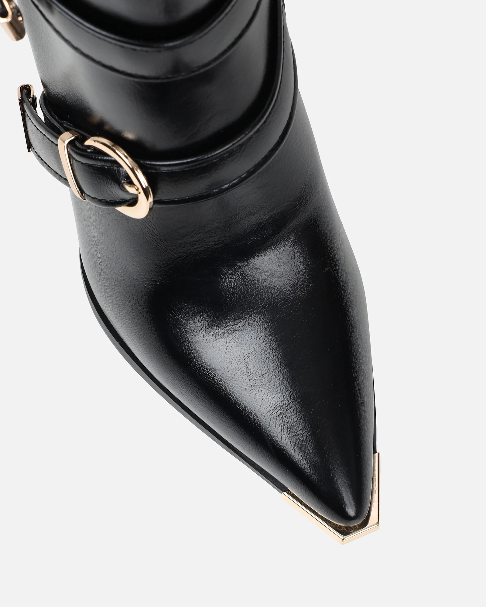 Elvis Black Buckle Detail Stiletto Knee Boots - Image 4