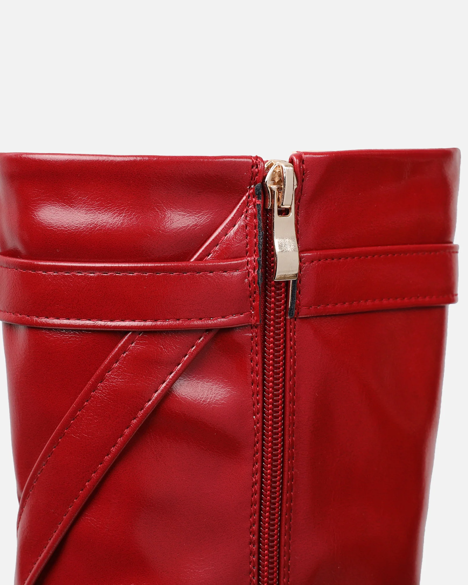Elvis Red Buckle Detail Stiletto Knee Boots - Image 3