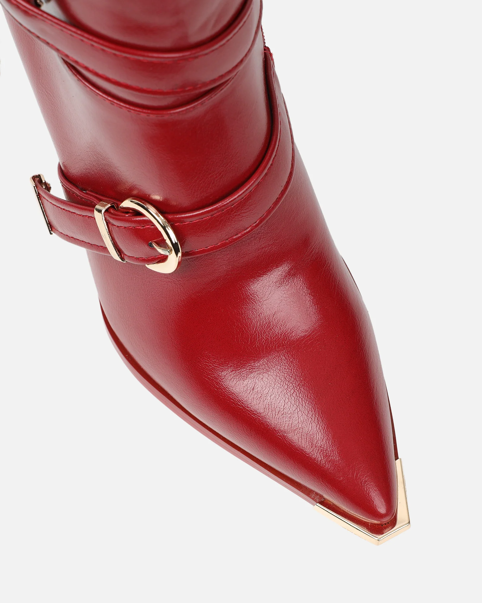 Elvis Red Buckle Detail Stiletto Knee Boots - Image 4
