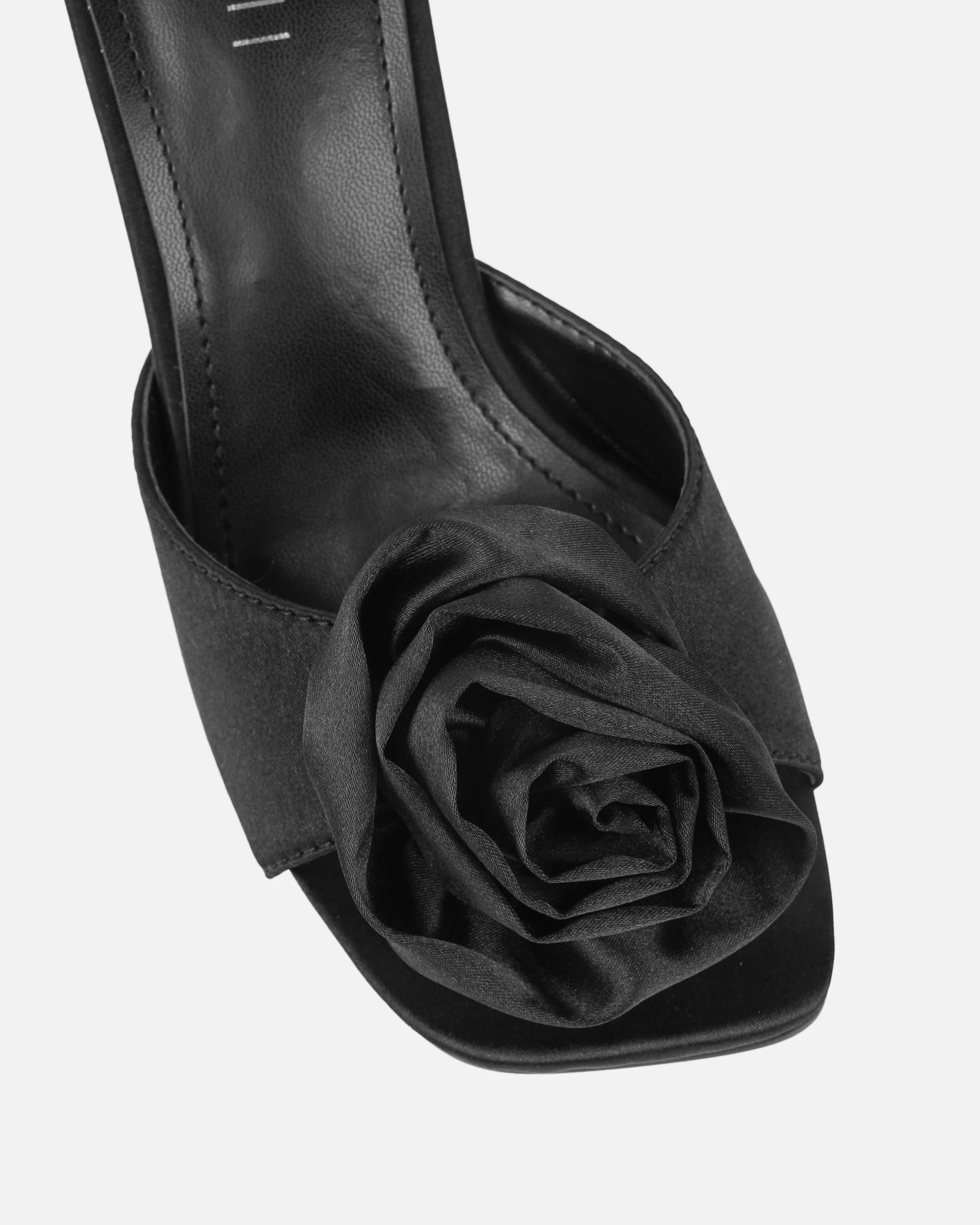 Emberley Black Satin Flower Heeled Sandals - Image 4