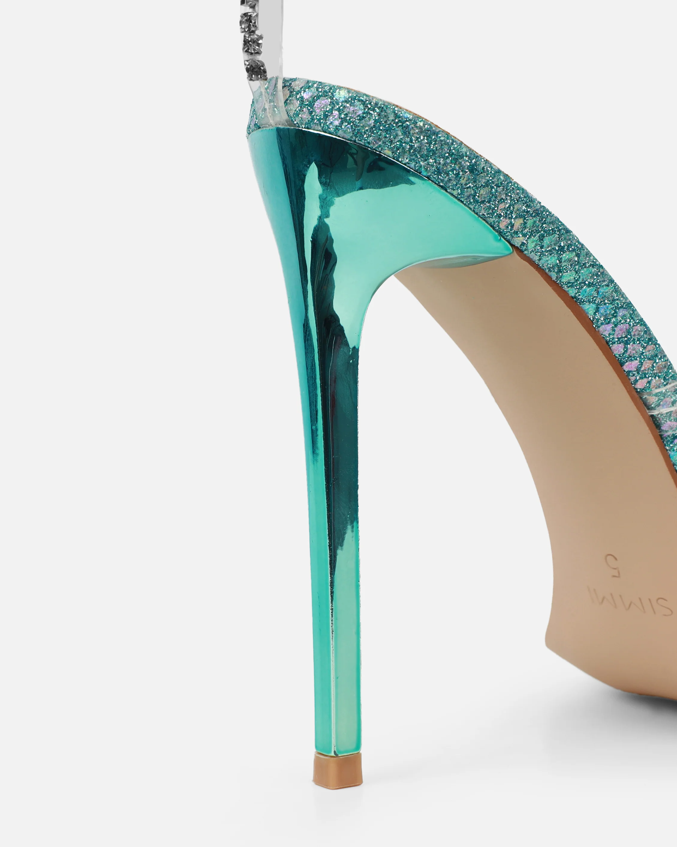Emeriee Clear Blue Glitter Faux Snake Diamante Heeled Sandals - Image 3