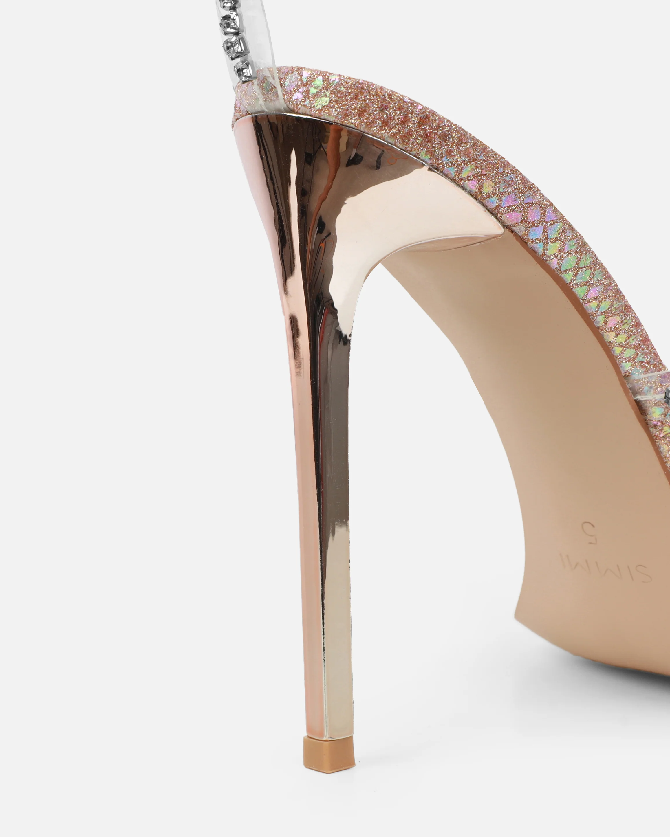 Emeriee Clear Nude Glitter Faux Snake Diamante Heeled Sandals - Image 3