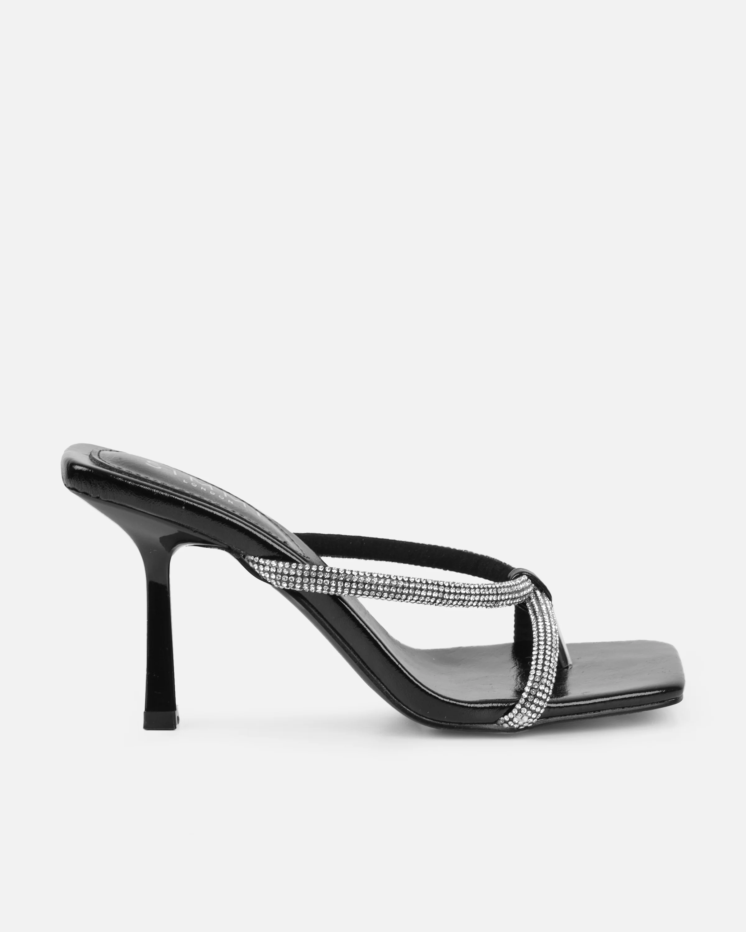 Emmie Black Patent Diamante Toe Thong Sandals - Image 2