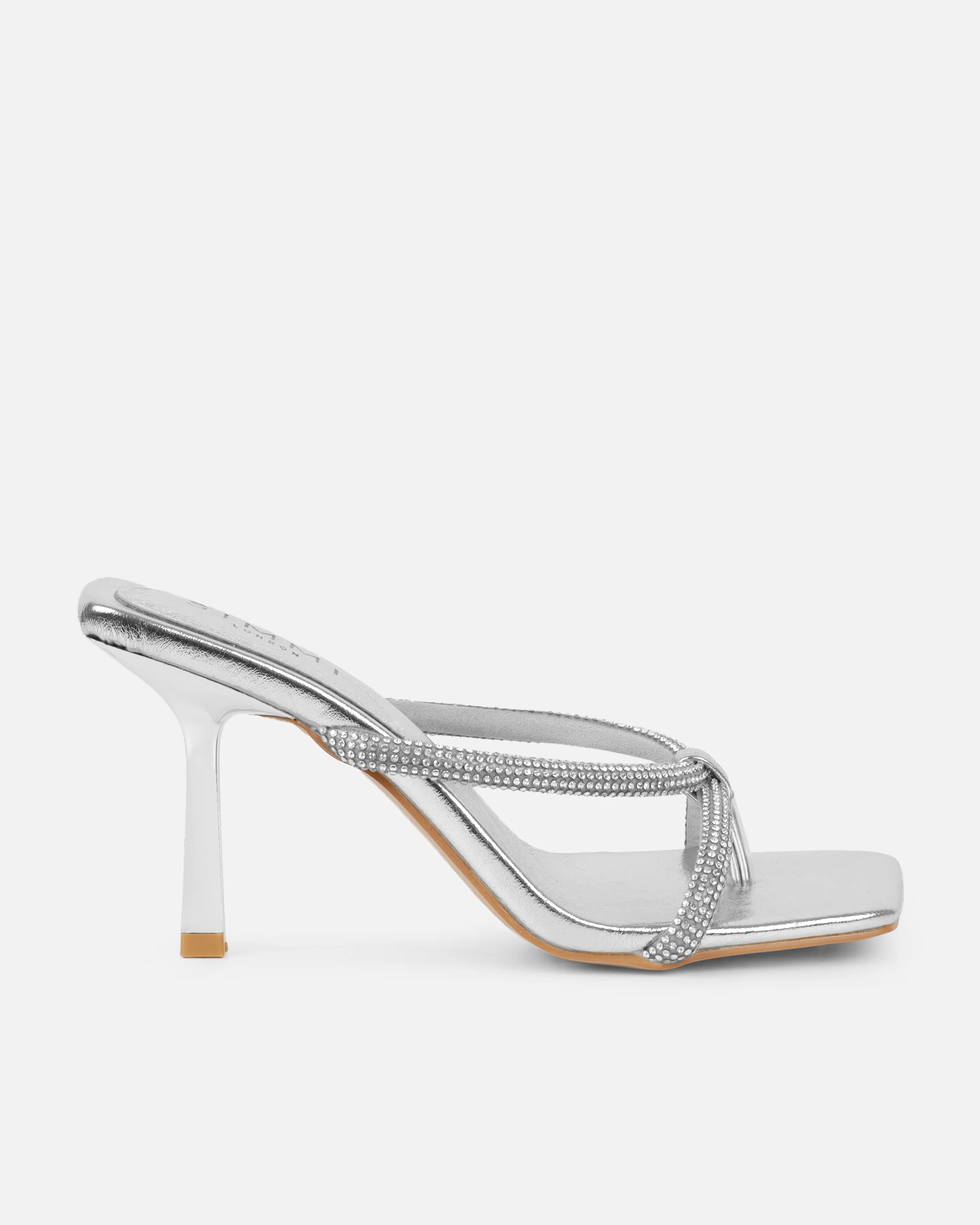 Emmie Silver Metallic Diamante Toe Thong Sandals - Image 2