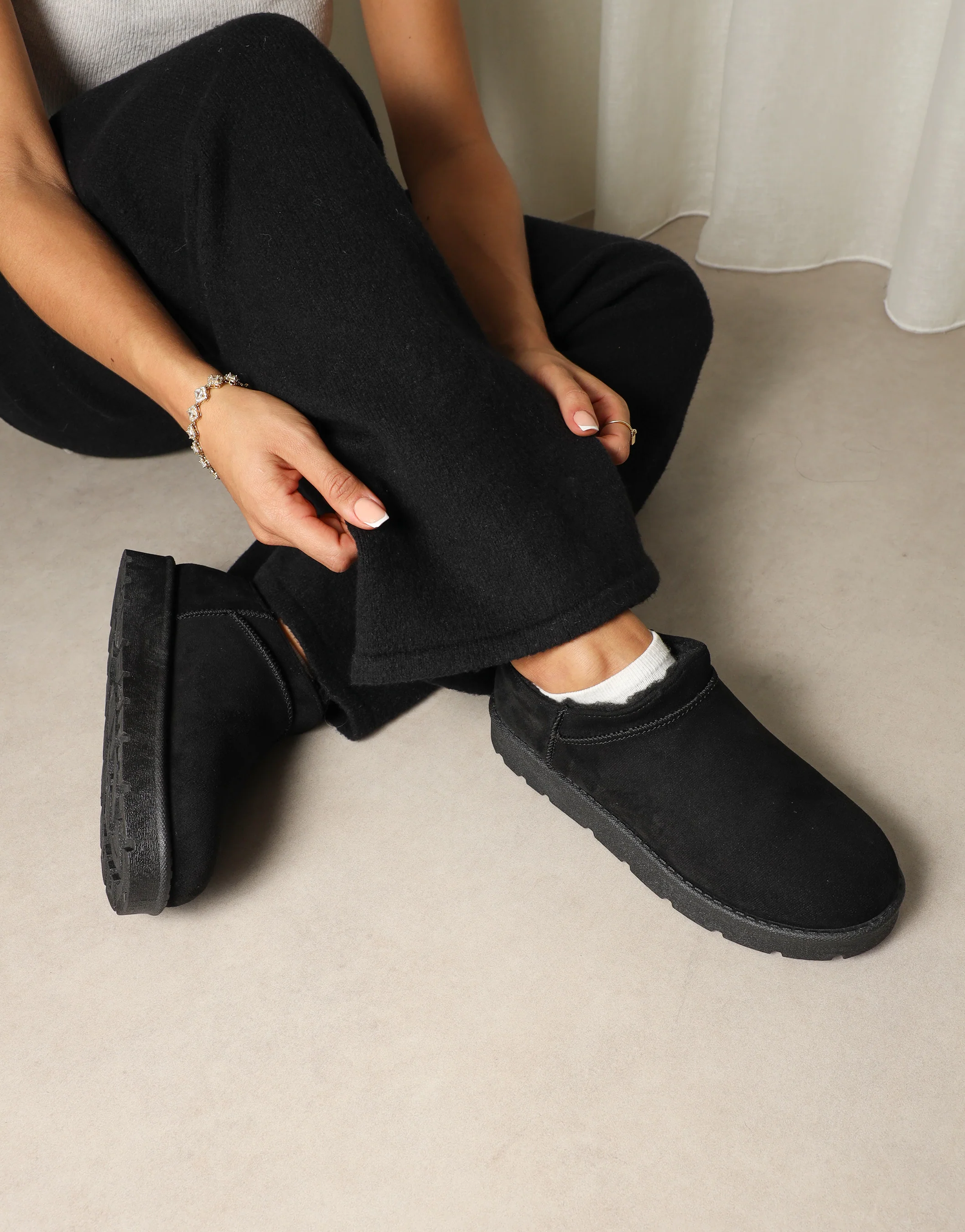 Emmy Black Faux Suede Micro Flatform Boots