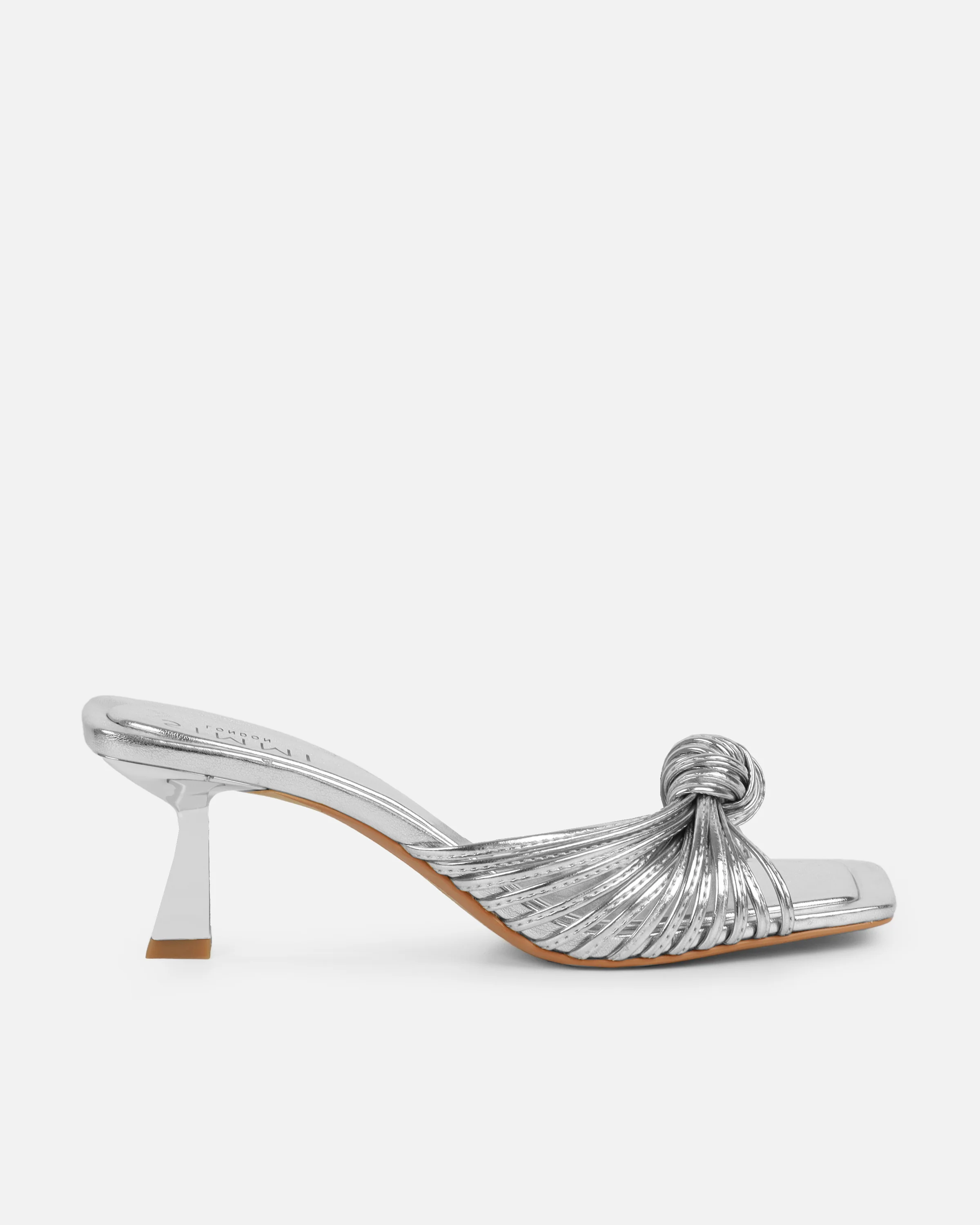 Erina Silver Metallic Knot Detail Mules - Image 2