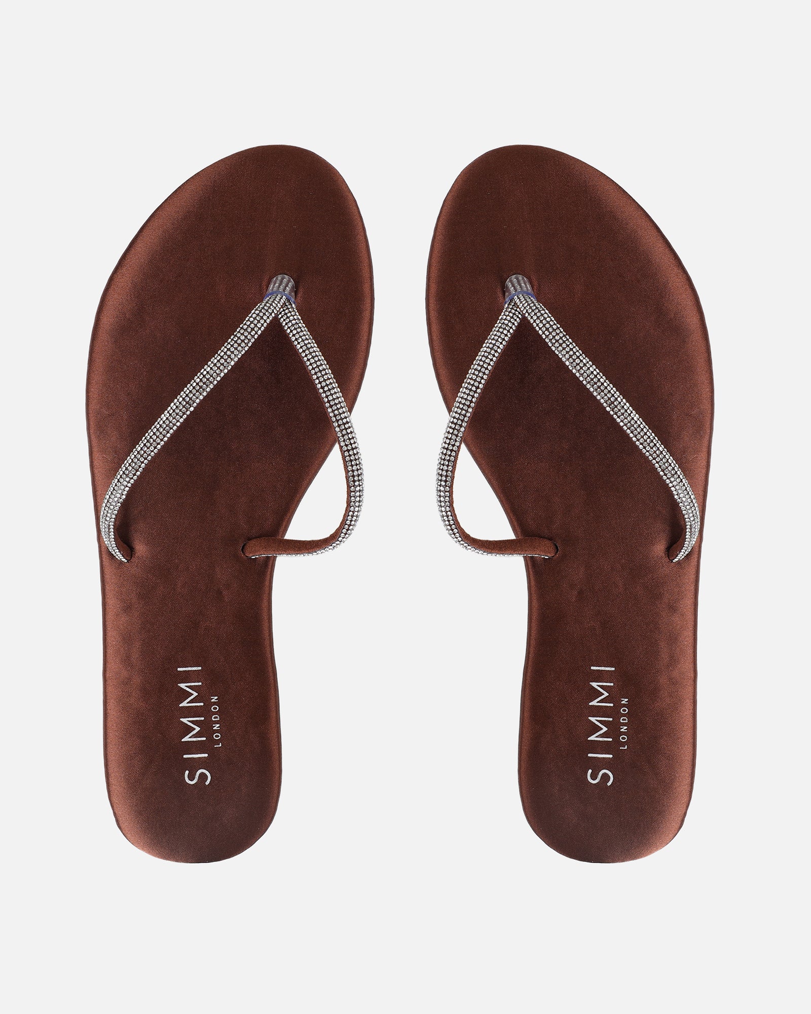 Ersil Chocolate Satin Diamante Toe Post Sandals - Image 3