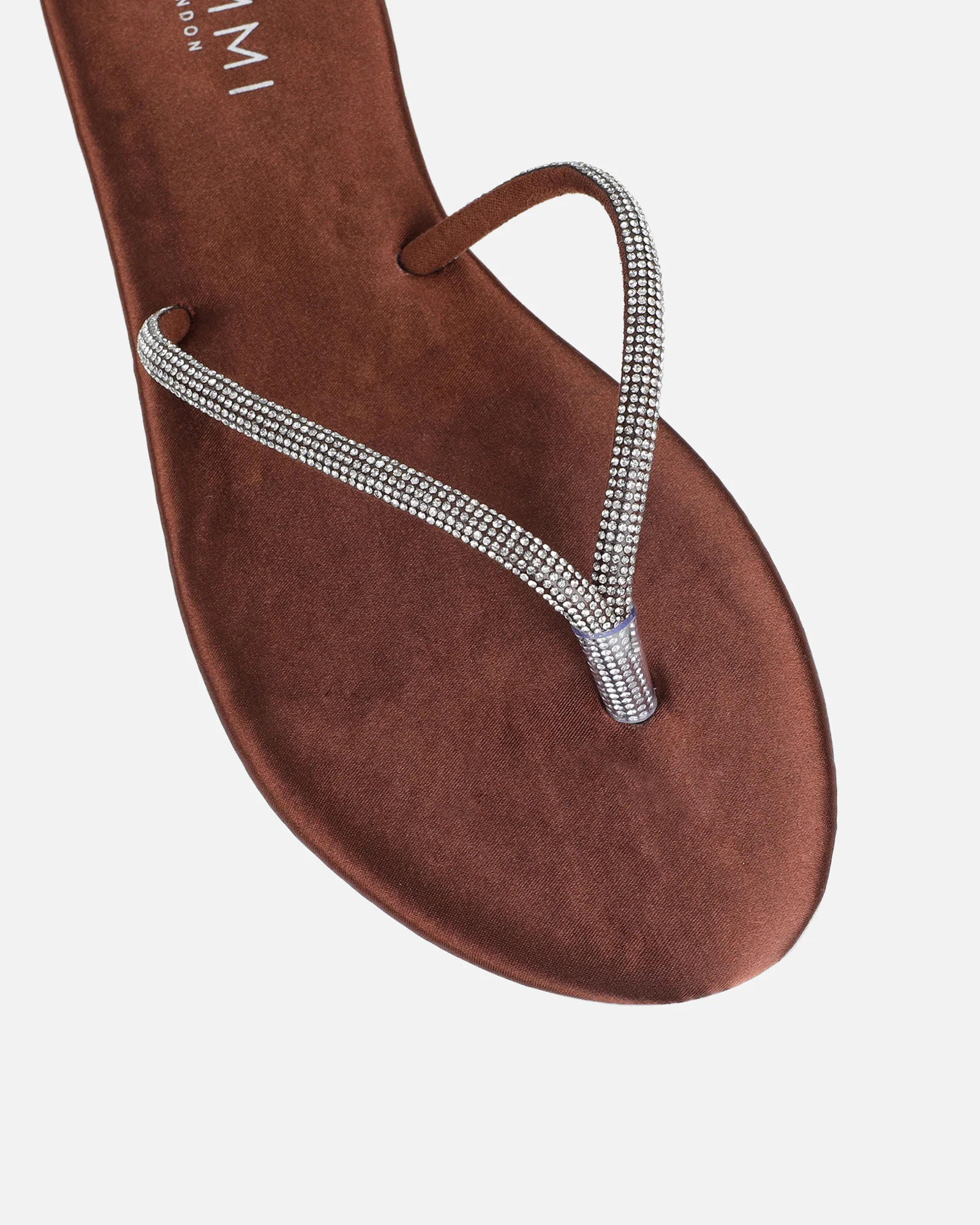 Ersil Chocolate Satin Diamante Toe Post Sandals - Image 4