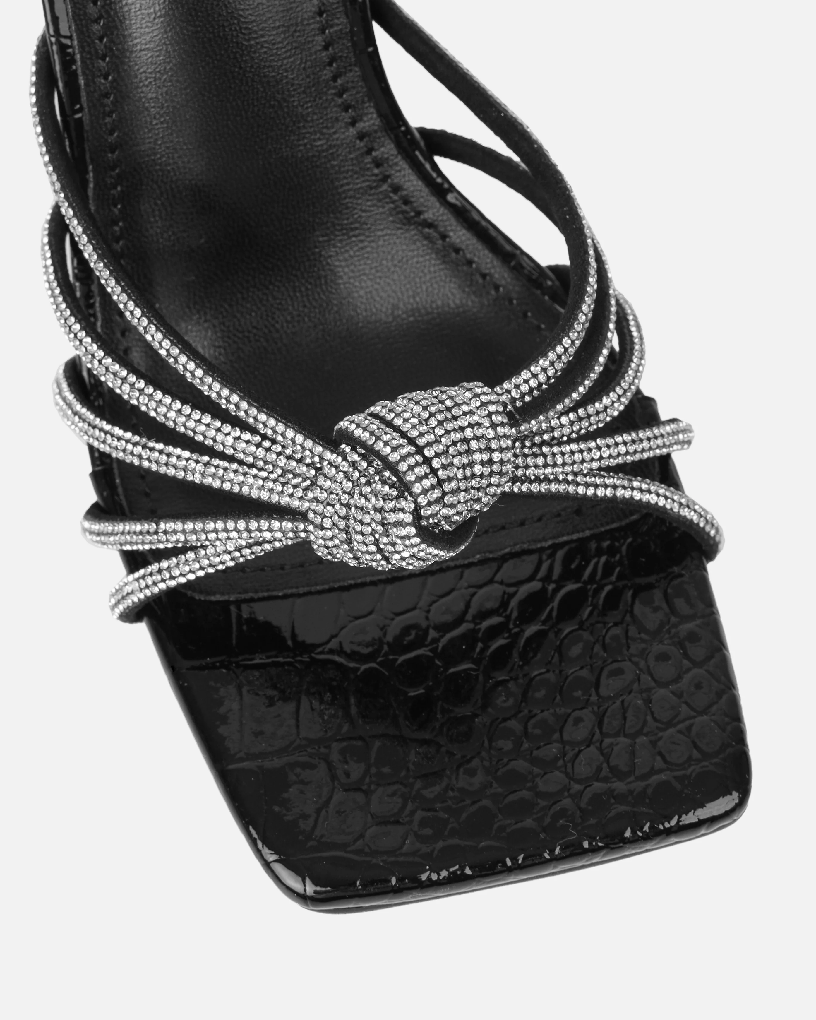 Estelleah Black Faux Snake Print Diamante Mid Heel Mules - Image 4