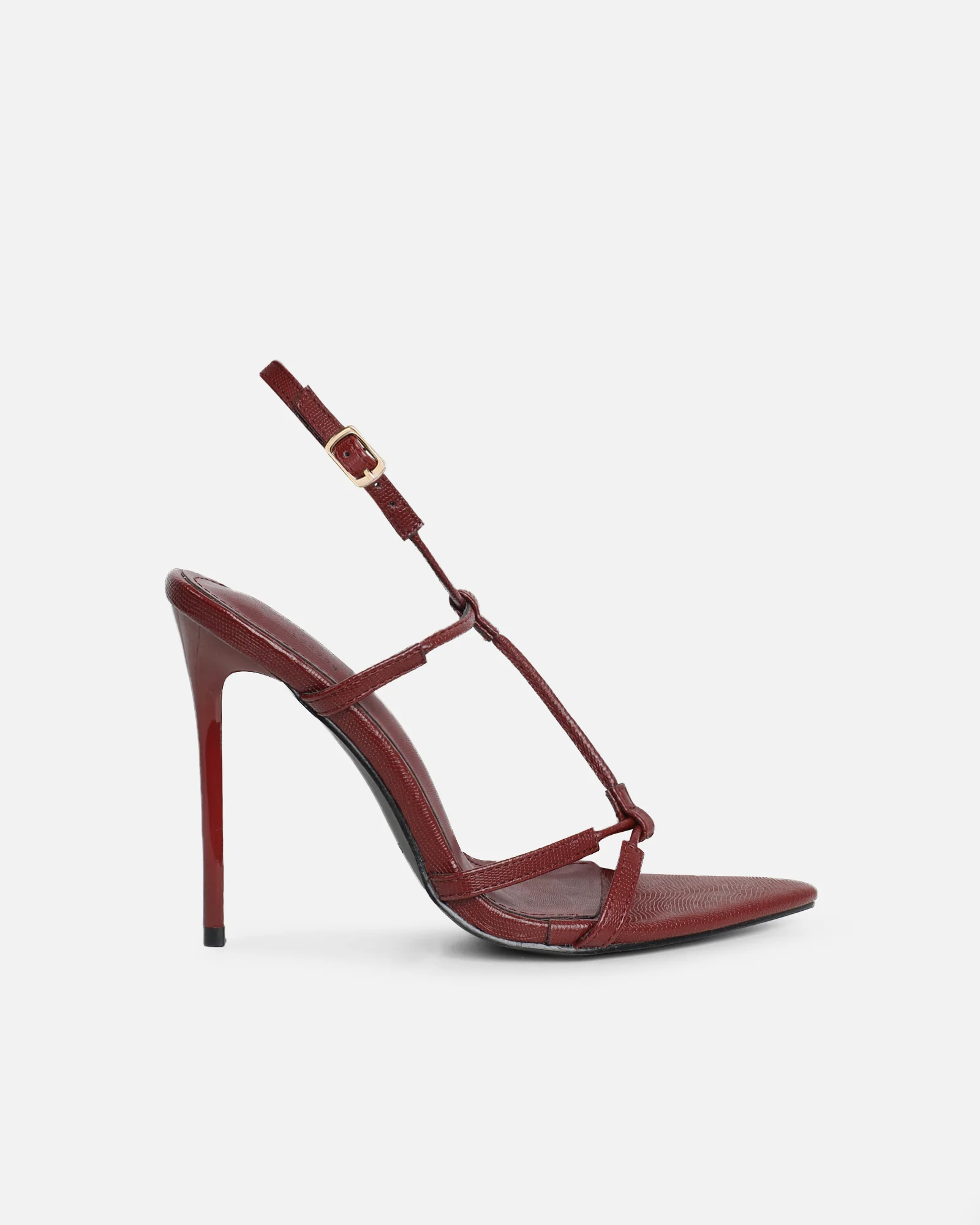 Evara Burgundy Lizard Strappy Heeled Sandals - Image 2