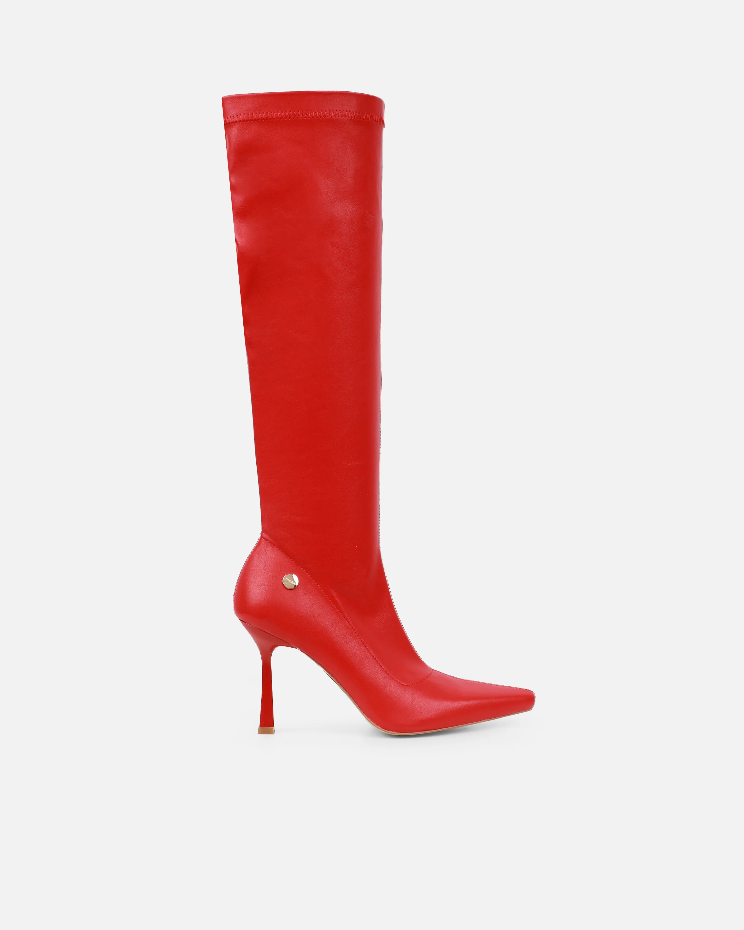 Fabbian Red Stretch Heeled Knee High Boots - Image 2